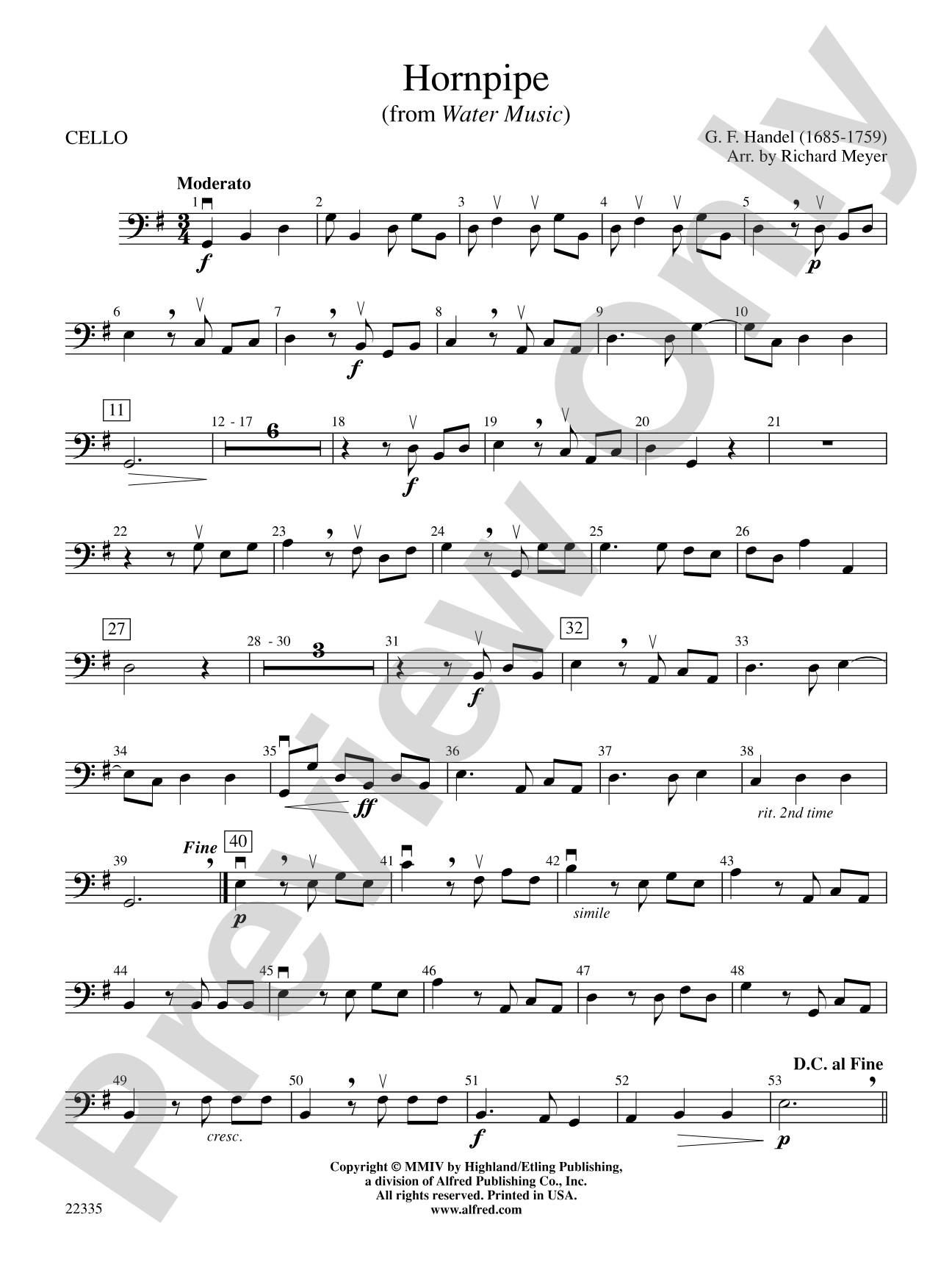 Hornpipe (from Water Music): Cello
