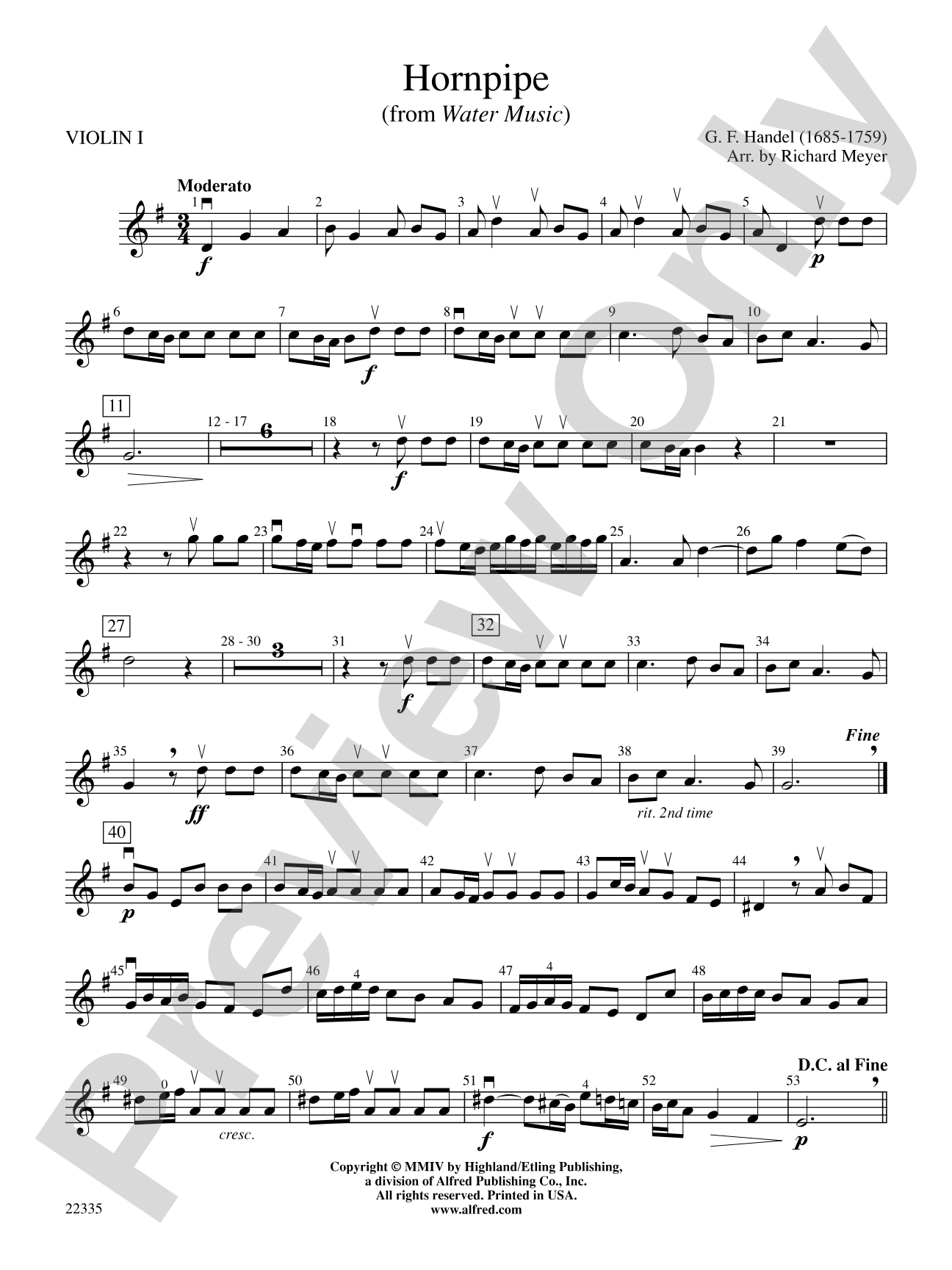 Hornpipe (from Water Music): 1st Violin