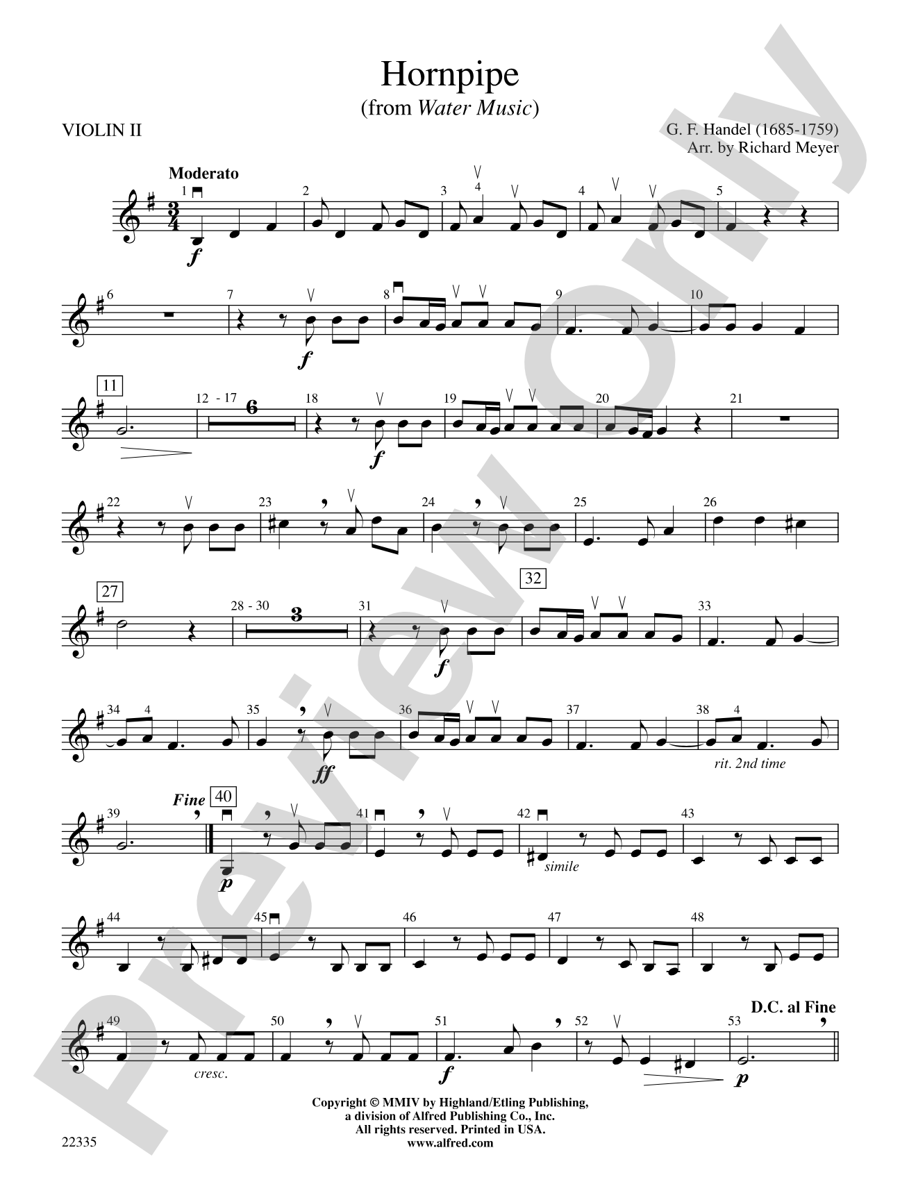 Hornpipe (from Water Music): 2nd Violin