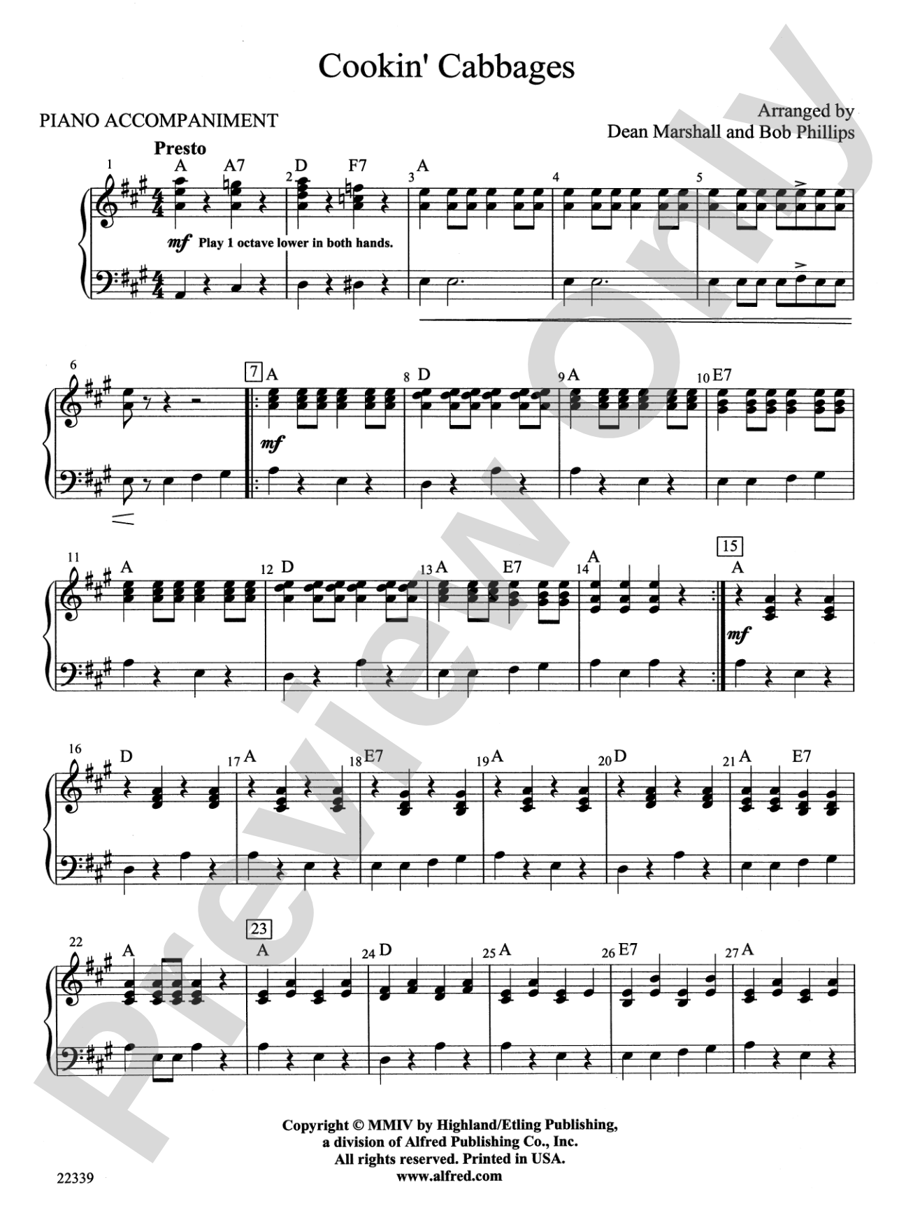 Cookin' Cabbages: Piano Accompaniment