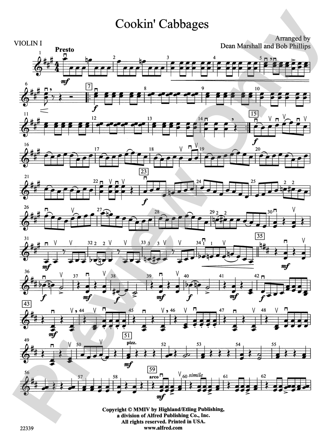 Cookin' Cabbages: 1st Violin