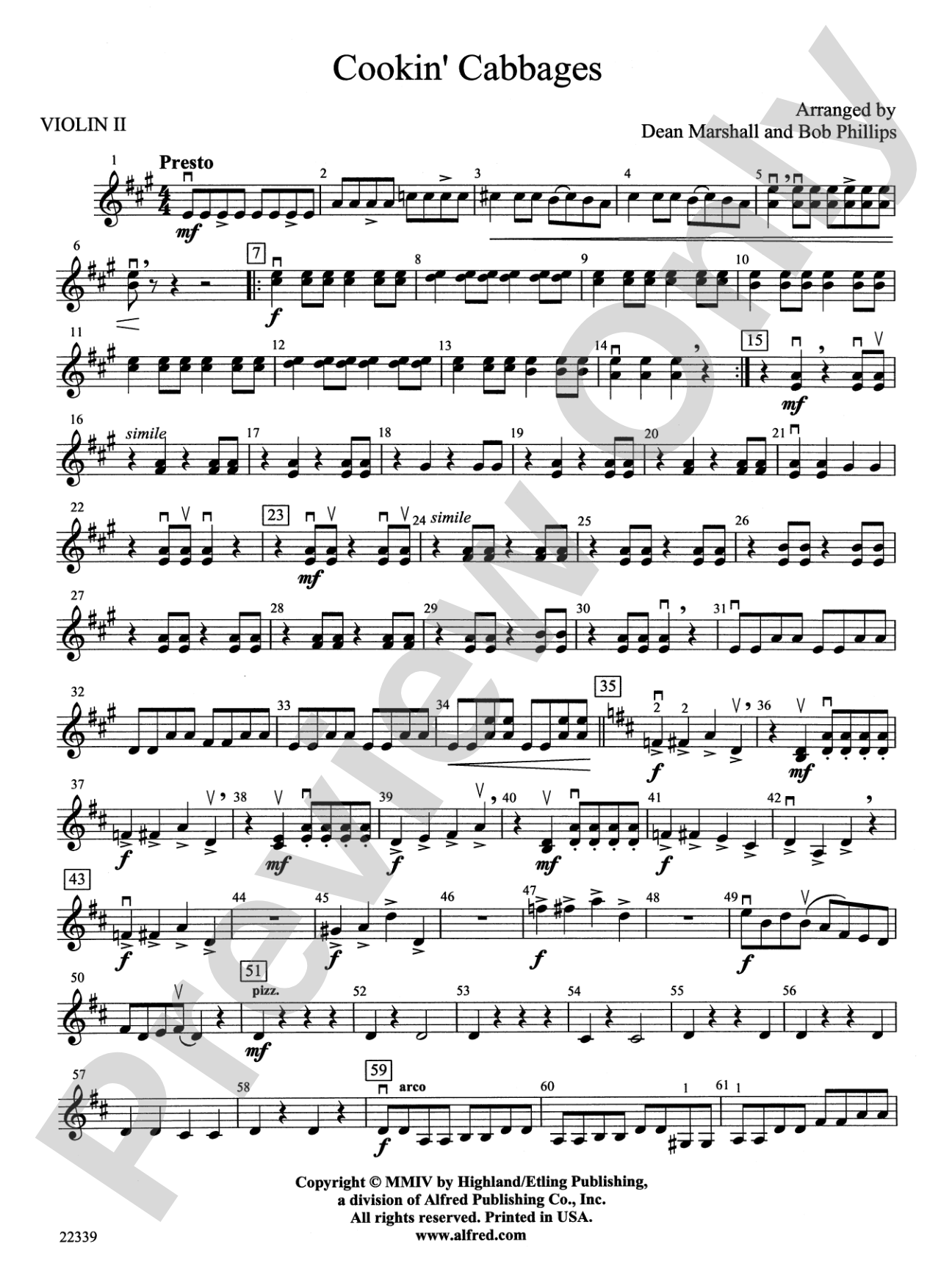 Cookin' Cabbages: 2nd Violin