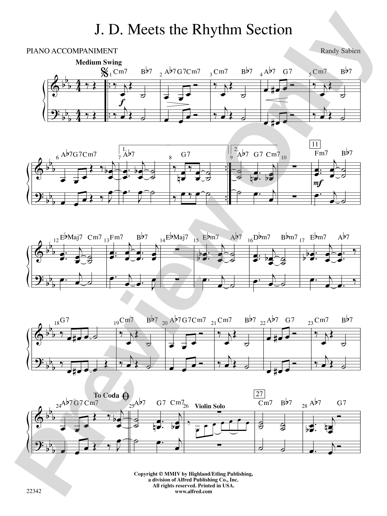 J. D. Meets the Rhythm Section: Piano Accompaniment