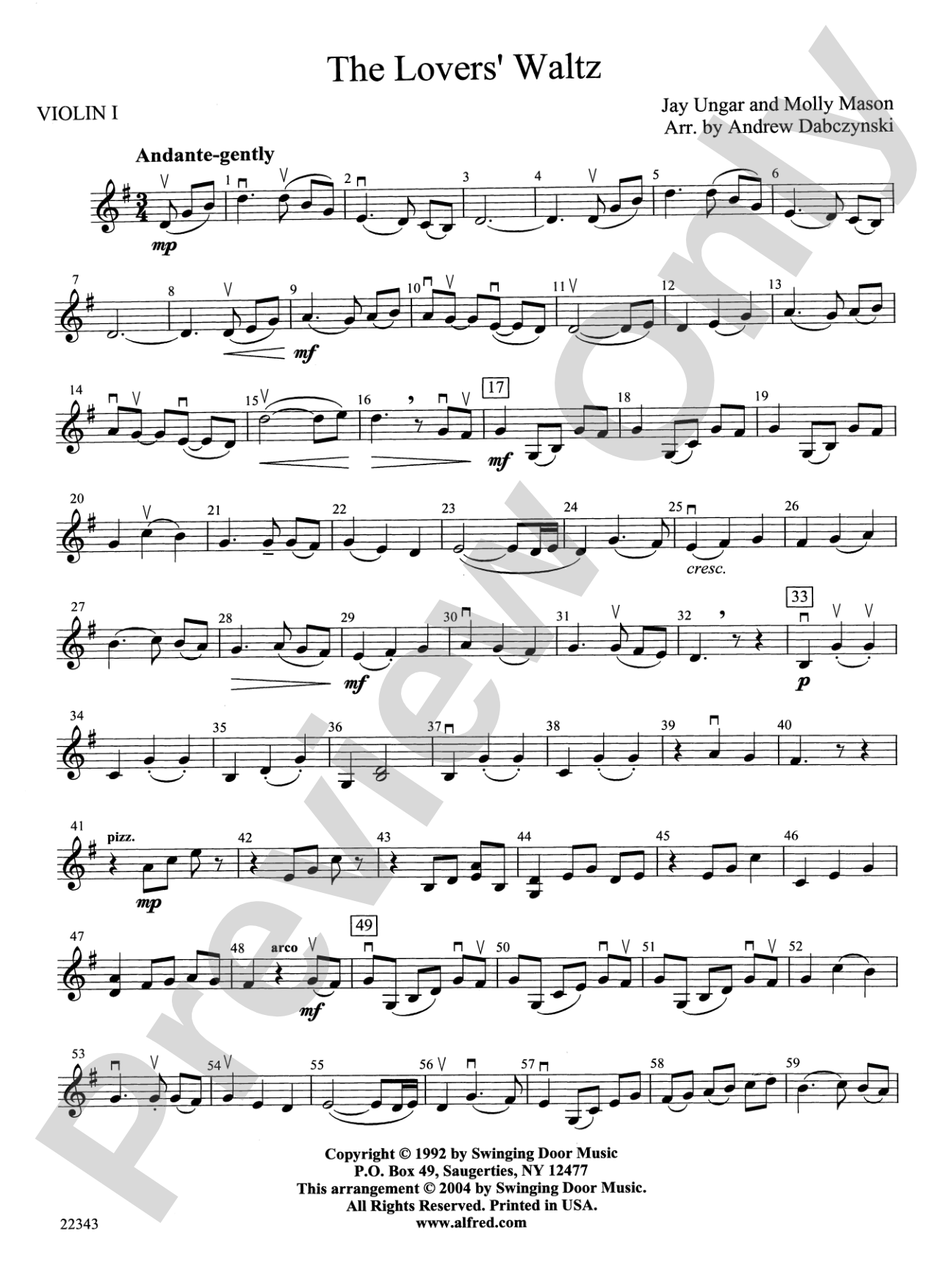 The Lover's Waltz: 1st Violin