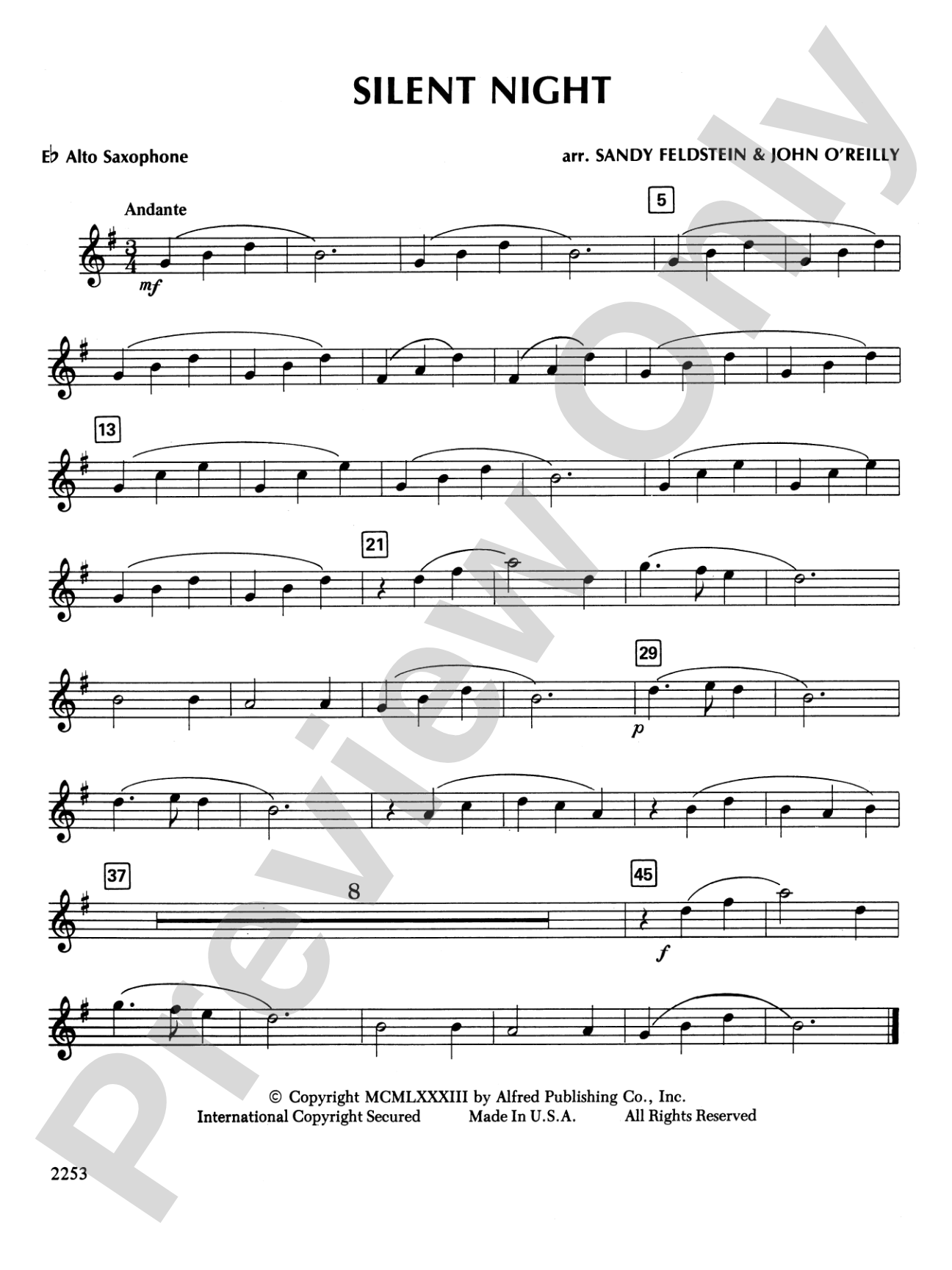 Silent Night: E-flat Alto Saxophone