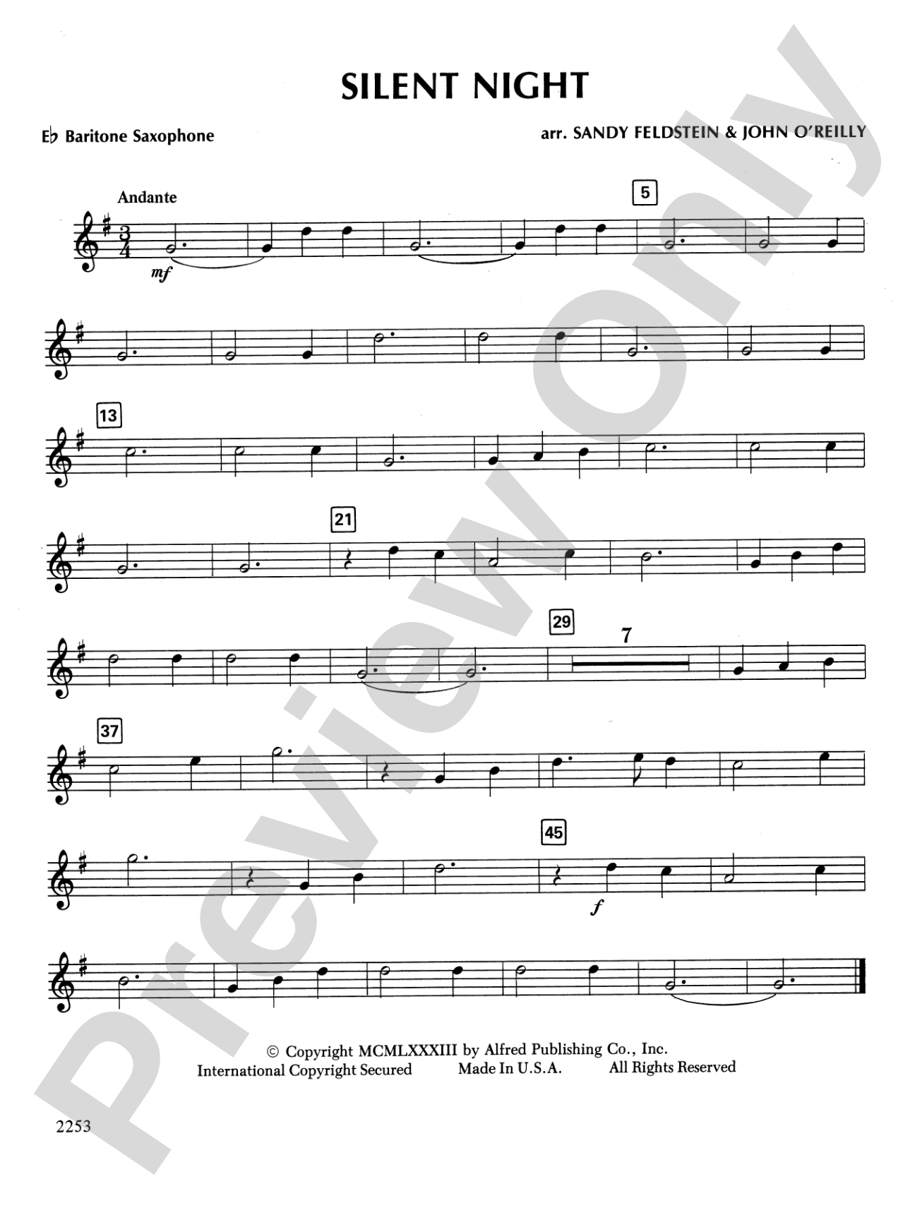 Silent Night: E-flat Baritone Saxophone