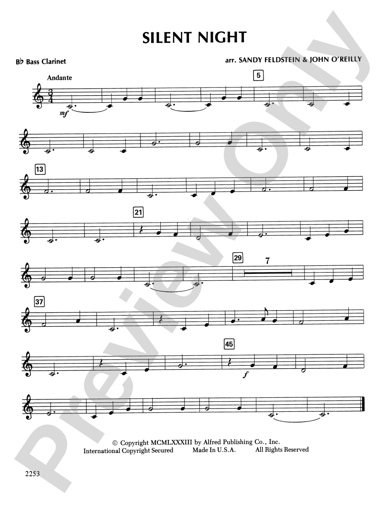 Silent Night: B-flat Bass Clarinet