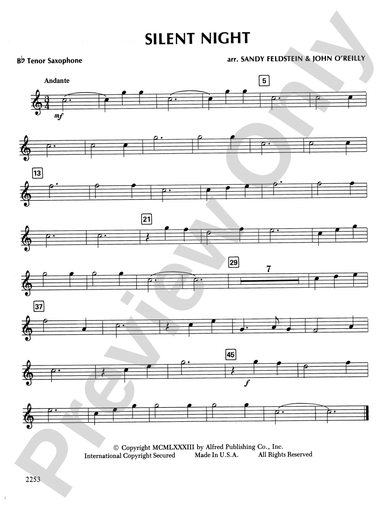 Silent Night: B-flat Tenor Saxophone