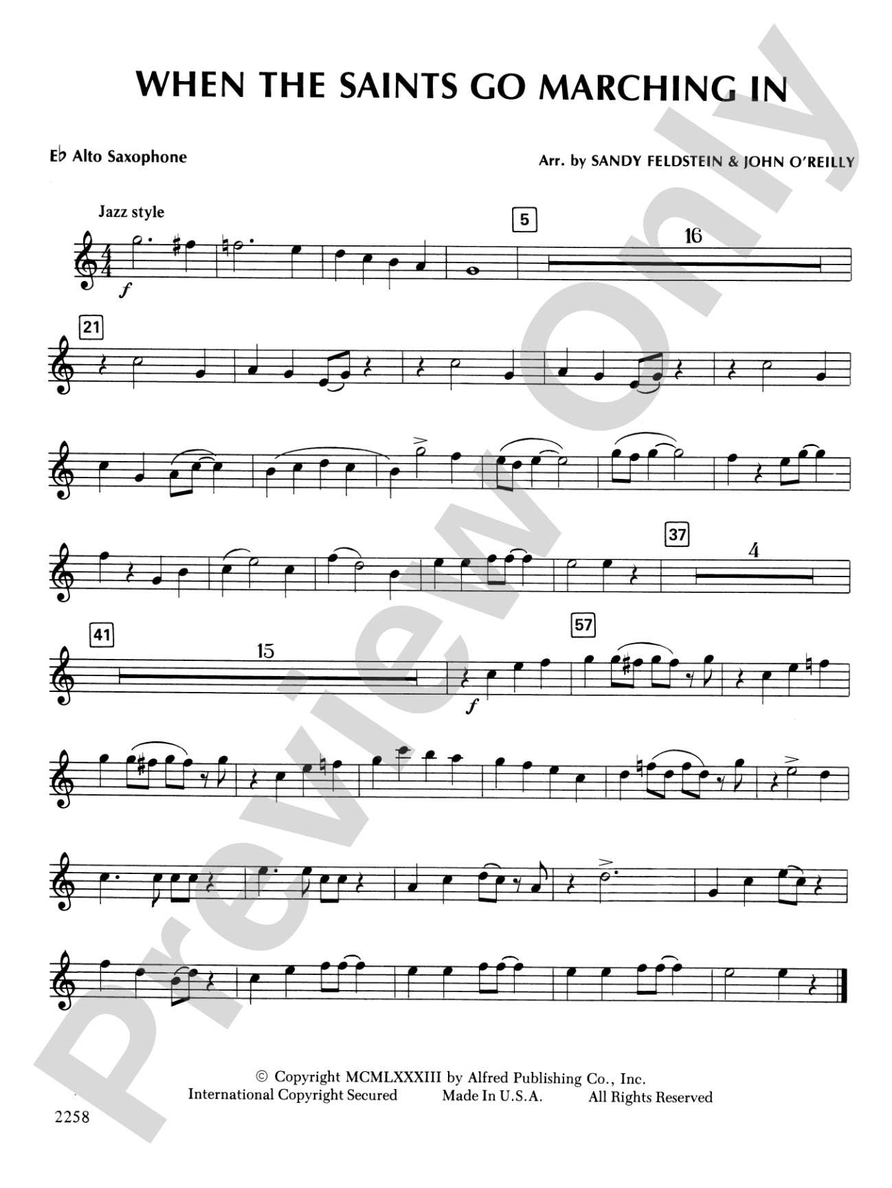 When the Saints Go Marching In: E-flat Alto Saxophone
