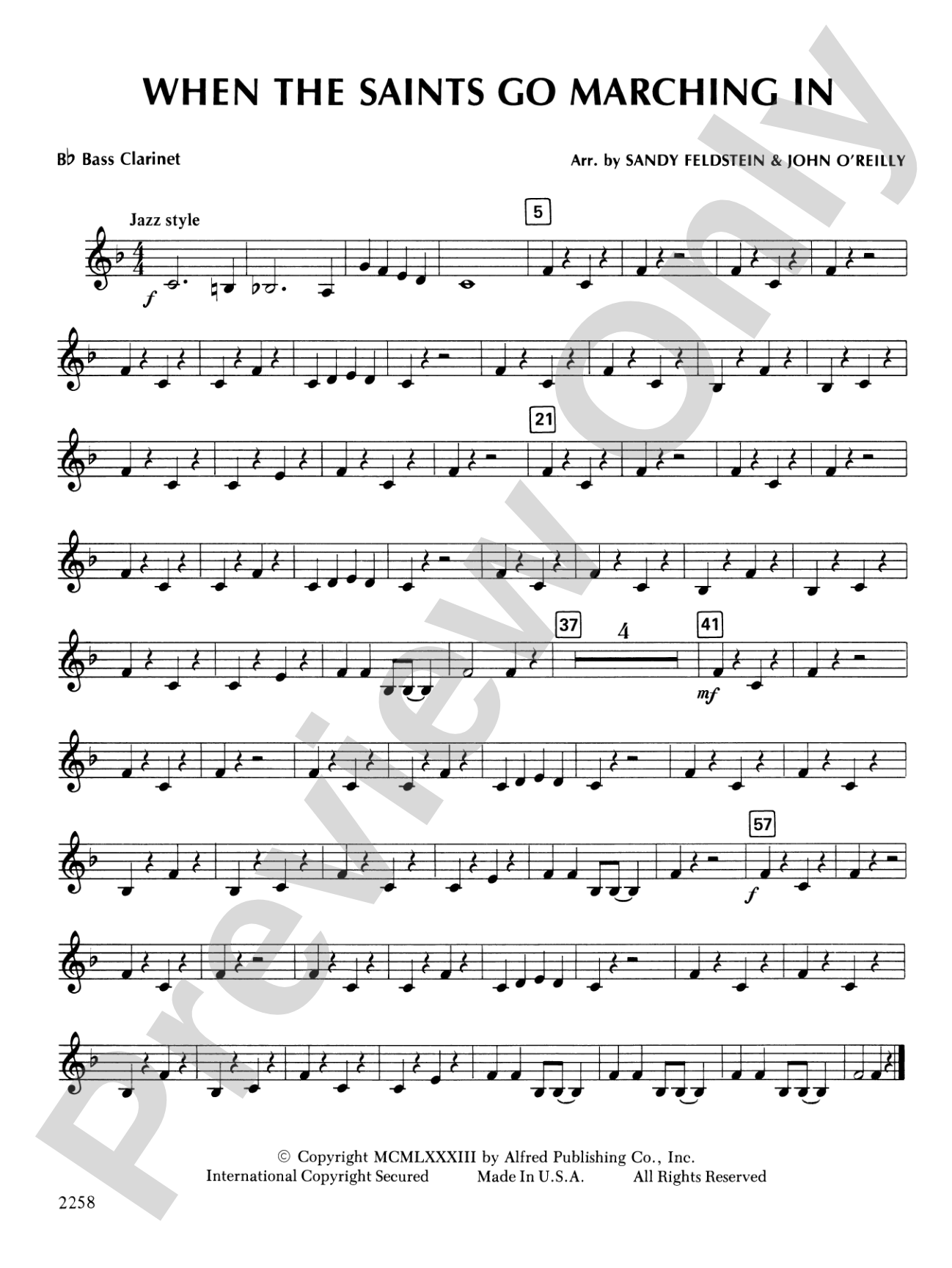 When the Saints Go Marching In: B-flat Bass Clarinet