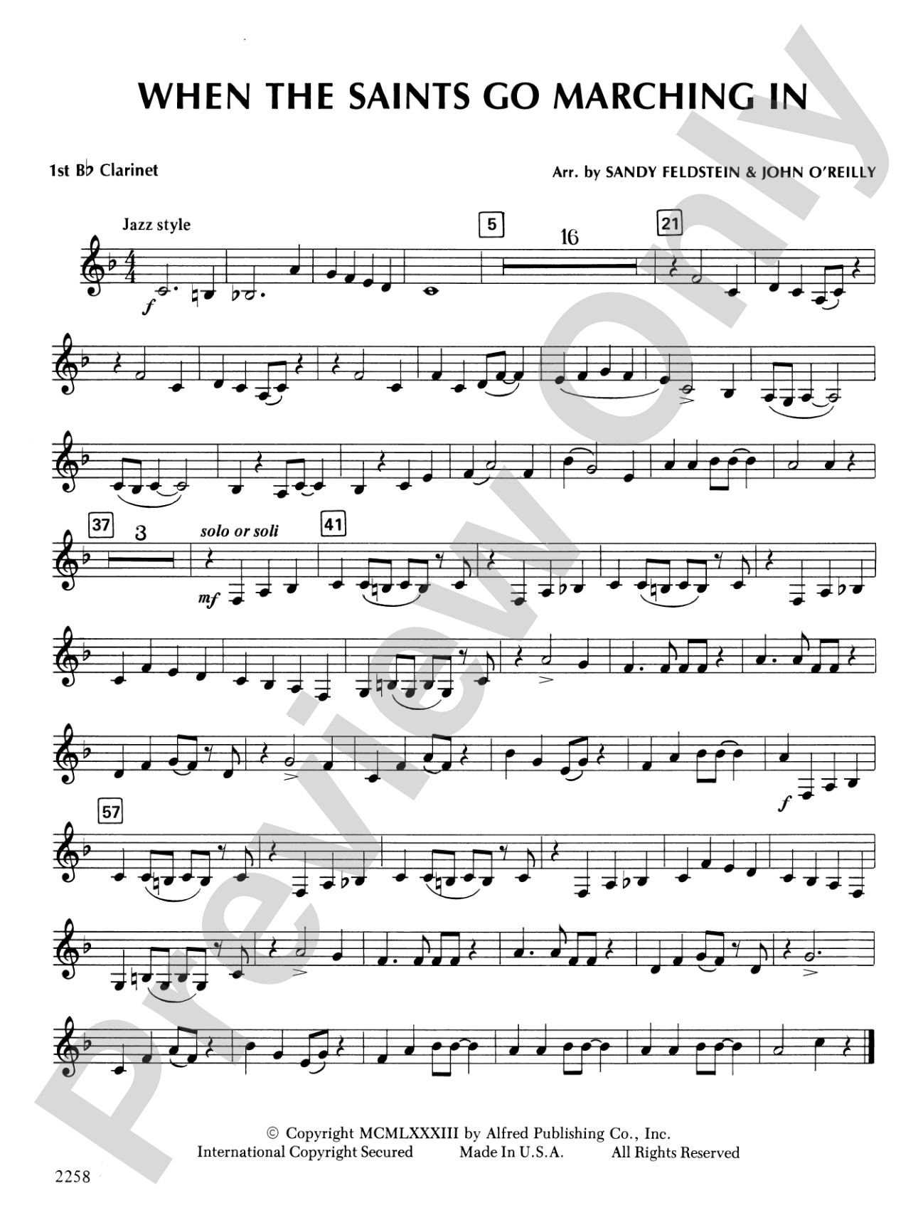 When the Saints Go Marching In: 1st B-flat Clarinet