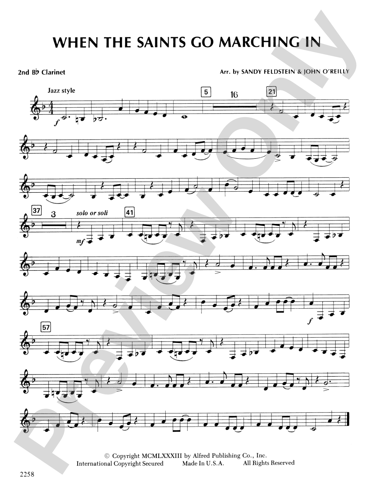 When the Saints Go Marching In: 2nd B-flat Clarinet