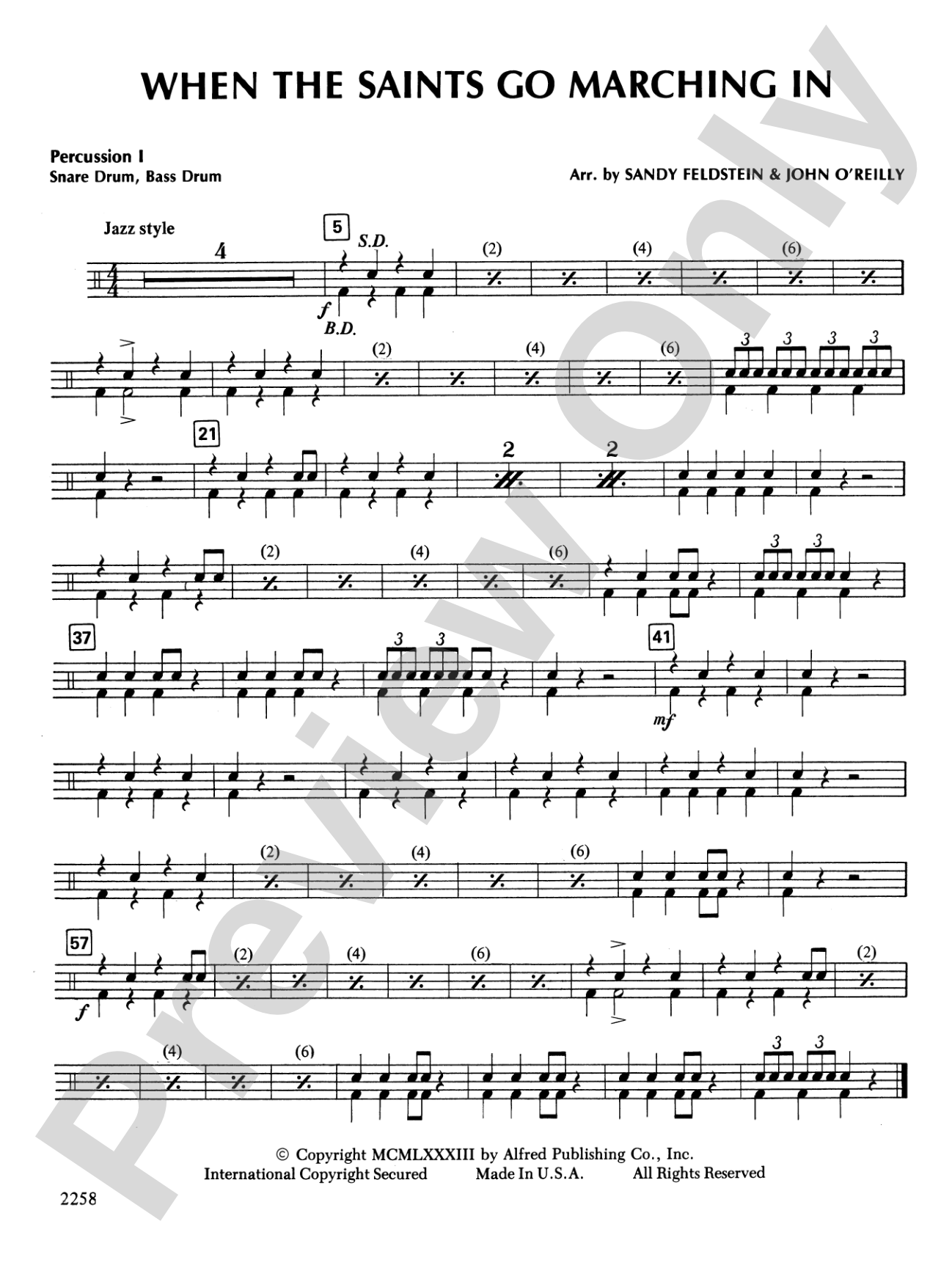 When the Saints Go Marching In: 1st Percussion