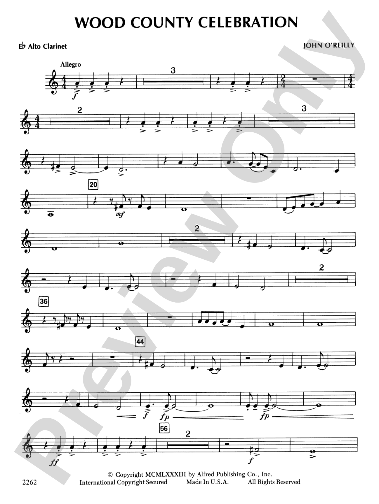 Wood County Celebration: E-flat Alto Clarinet