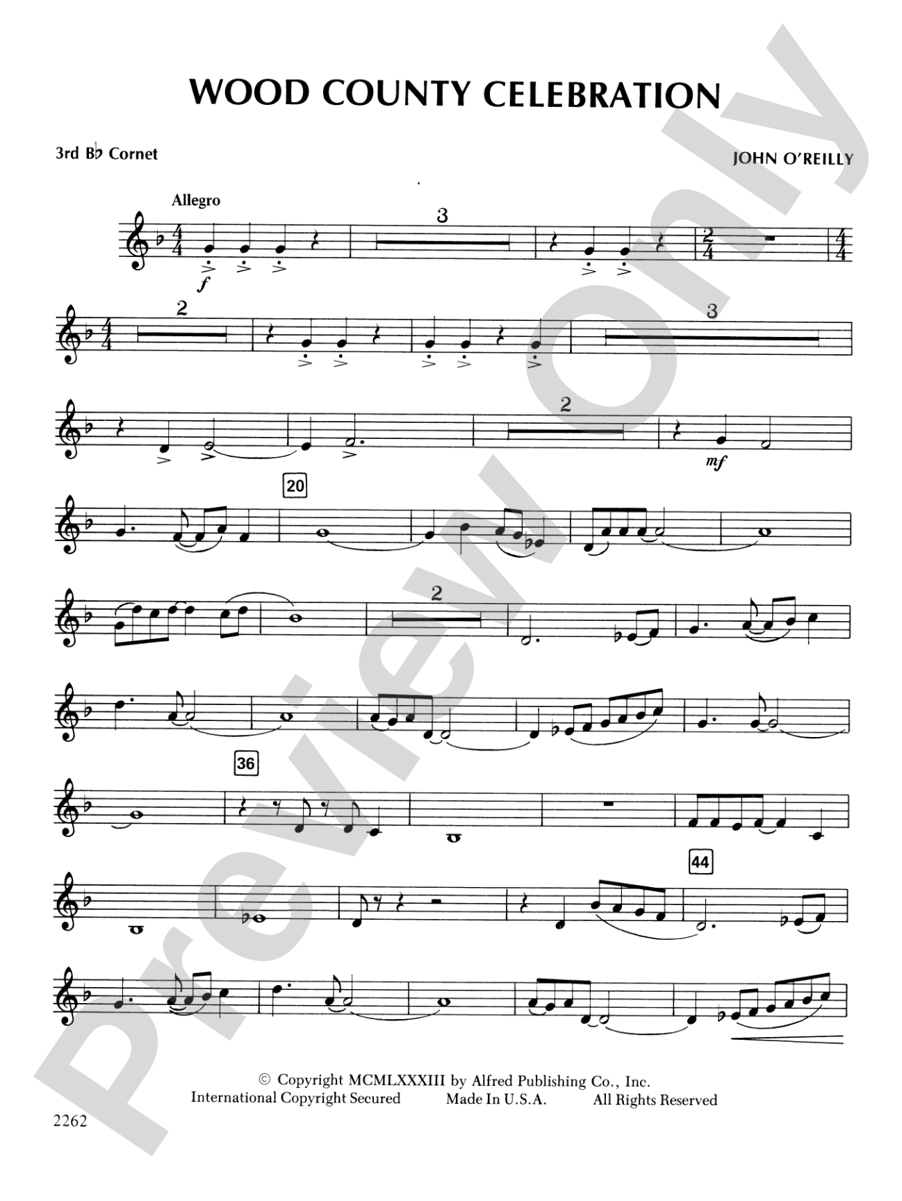 Wood County Celebration: 3rd B-flat Cornet
