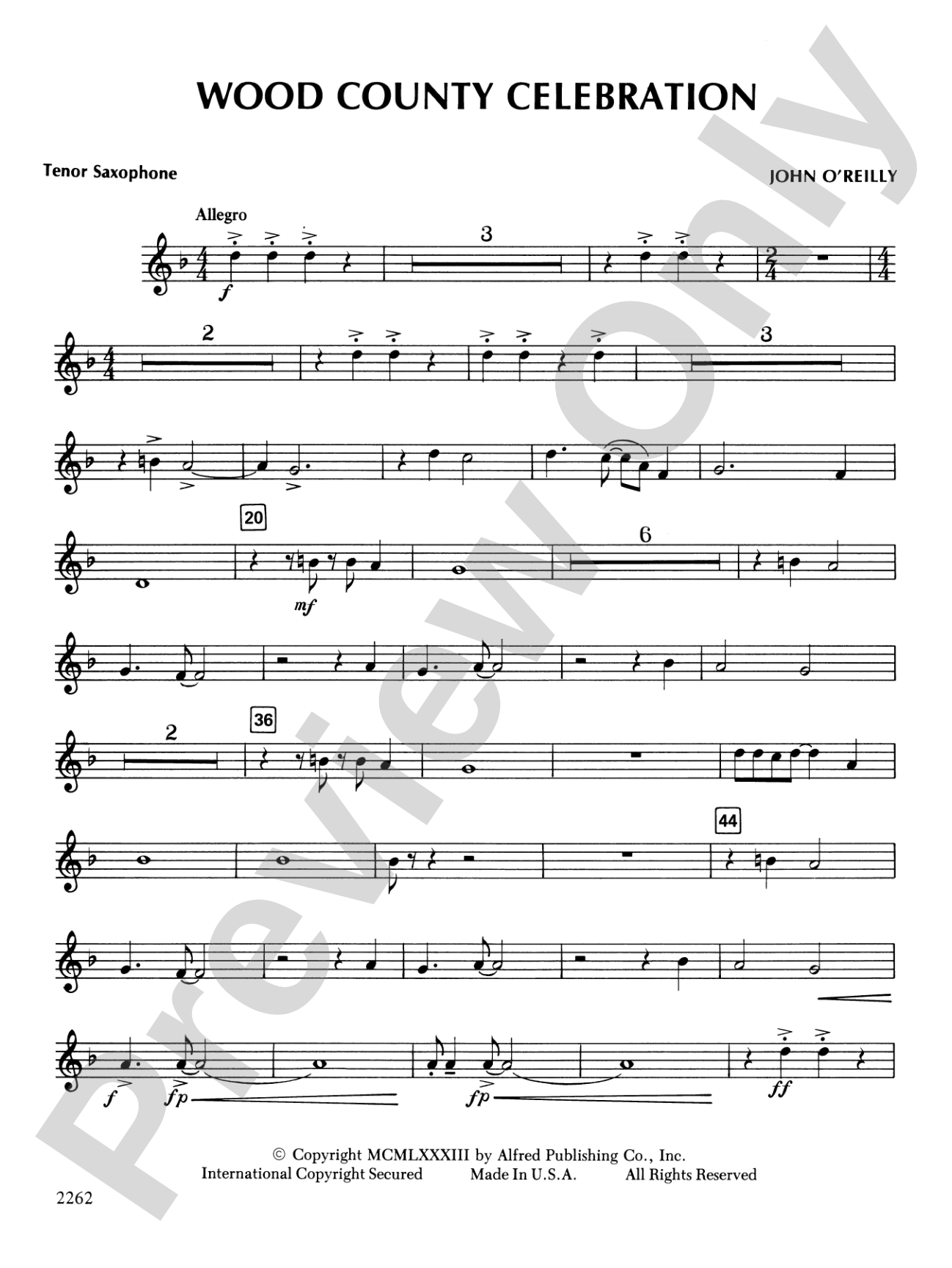 Wood County Celebration: B-flat Tenor Saxophone