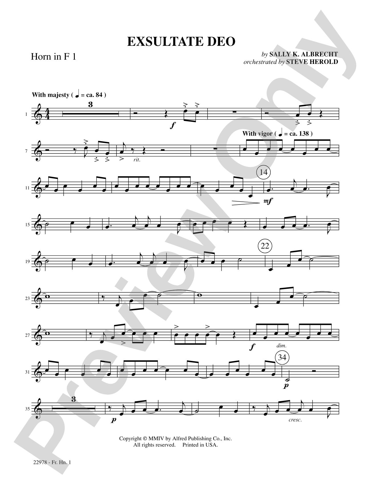 Exsultate Deo: 1st F Horn: Choral SoundPax