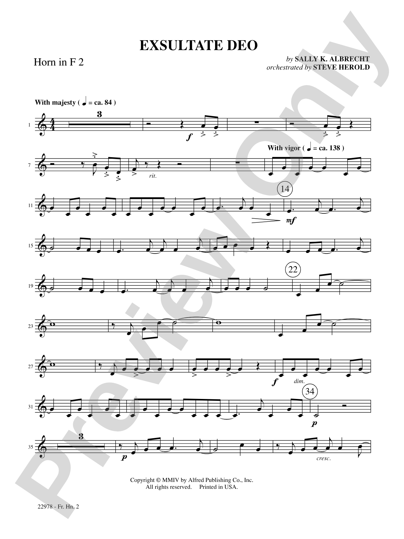 Exsultate Deo: 2nd F Horn: Choral SoundPax