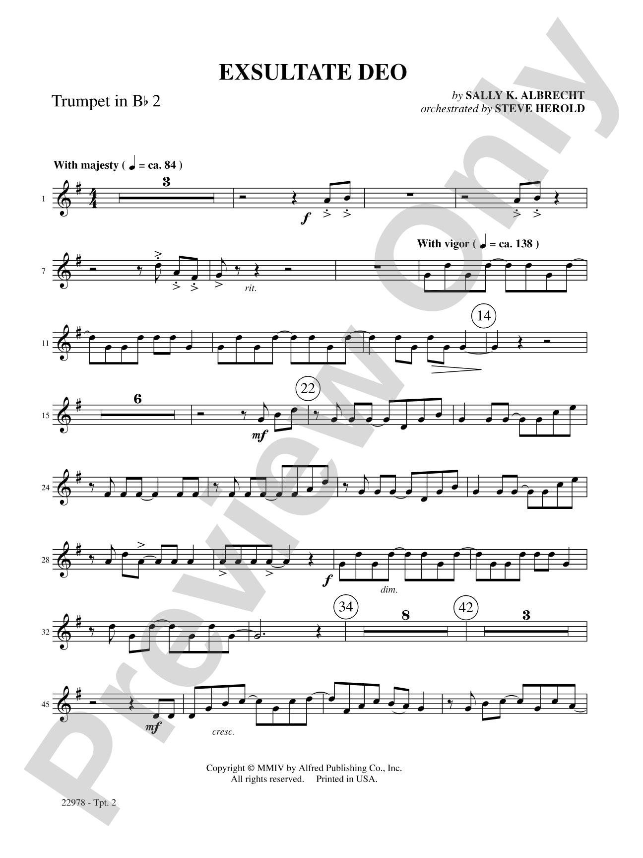 Exsultate Deo: 2nd B-flat Trumpet: Choral SoundPax