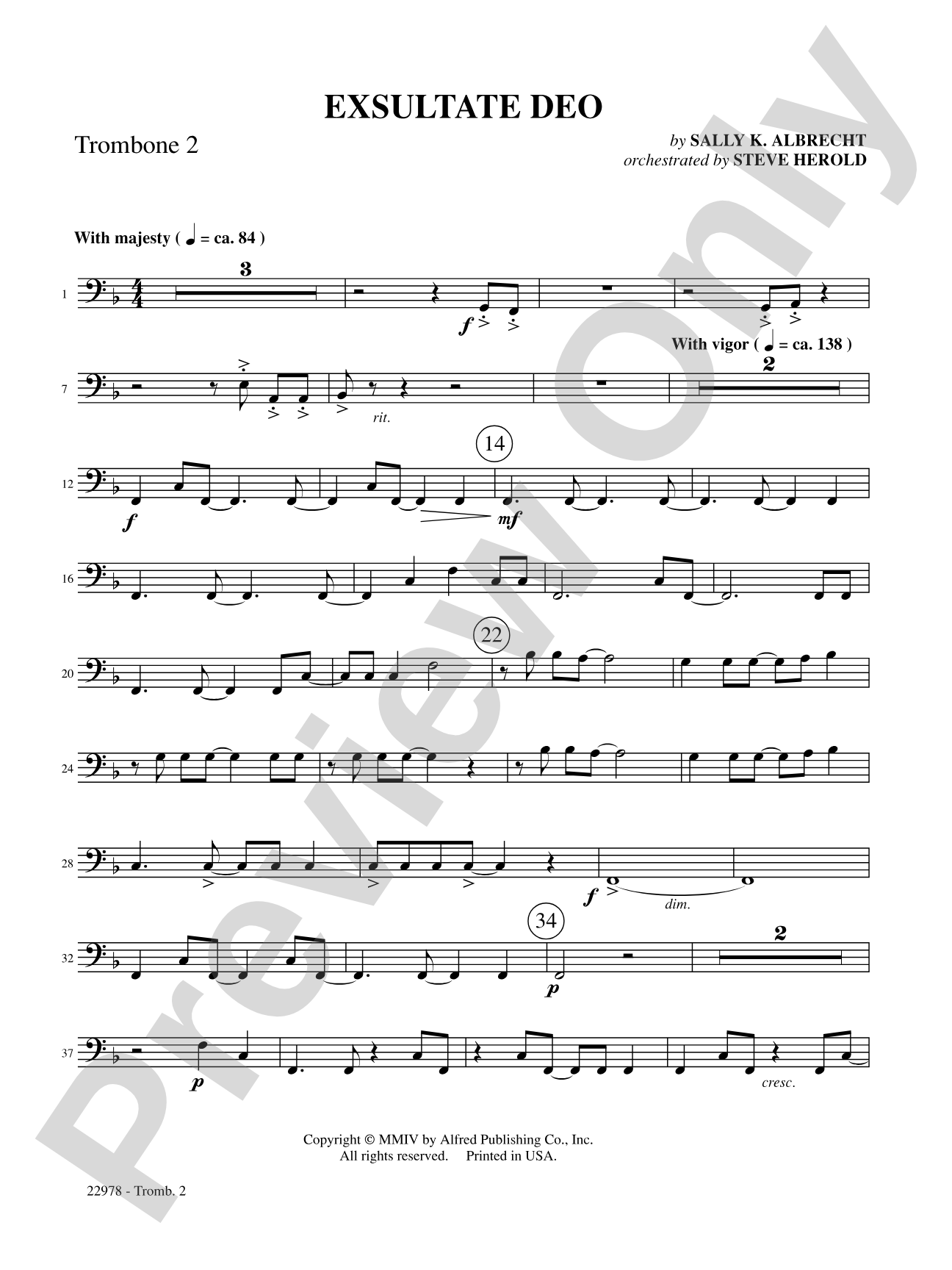 Exsultate Deo: 2nd Trombone: Choral SoundPax