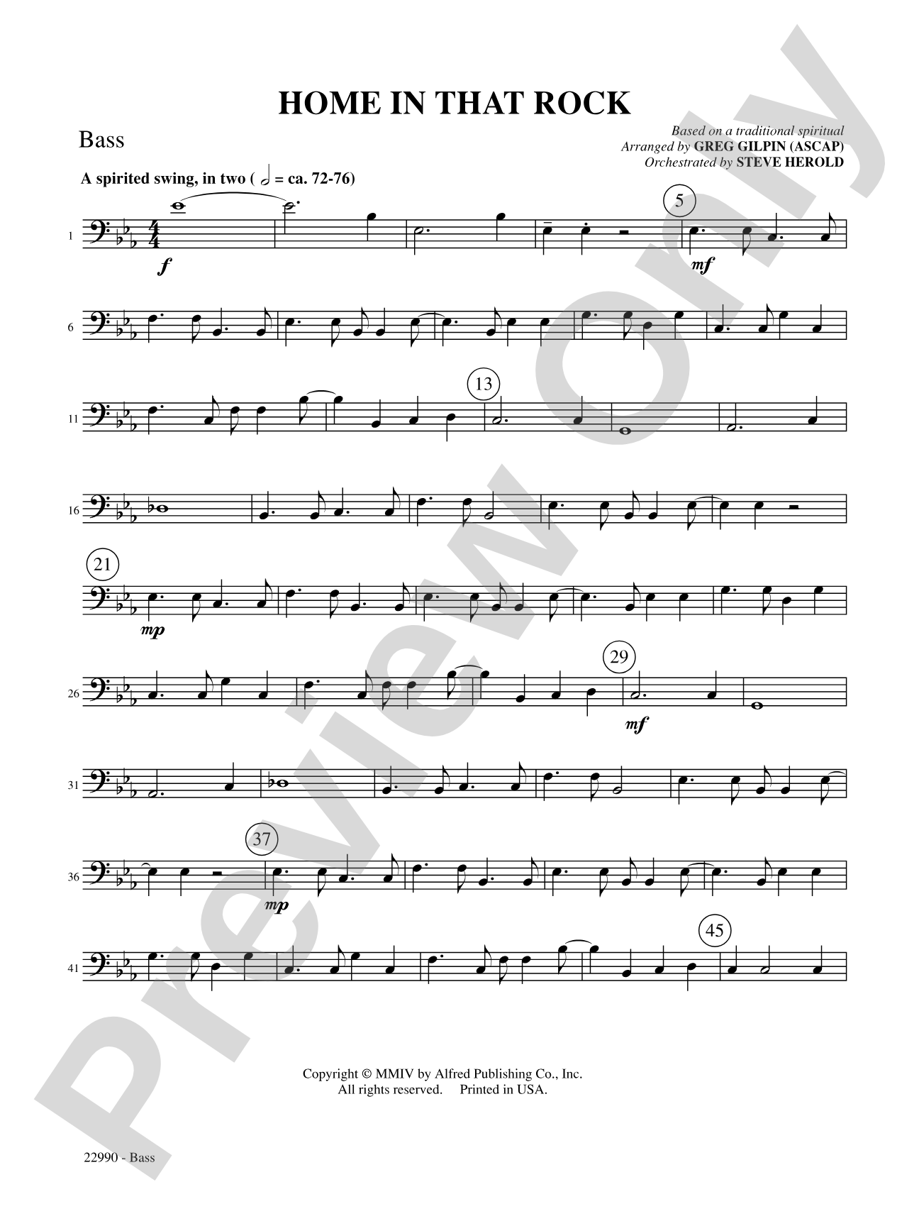 Home in That Rock: String Bass: Choral SoundPax