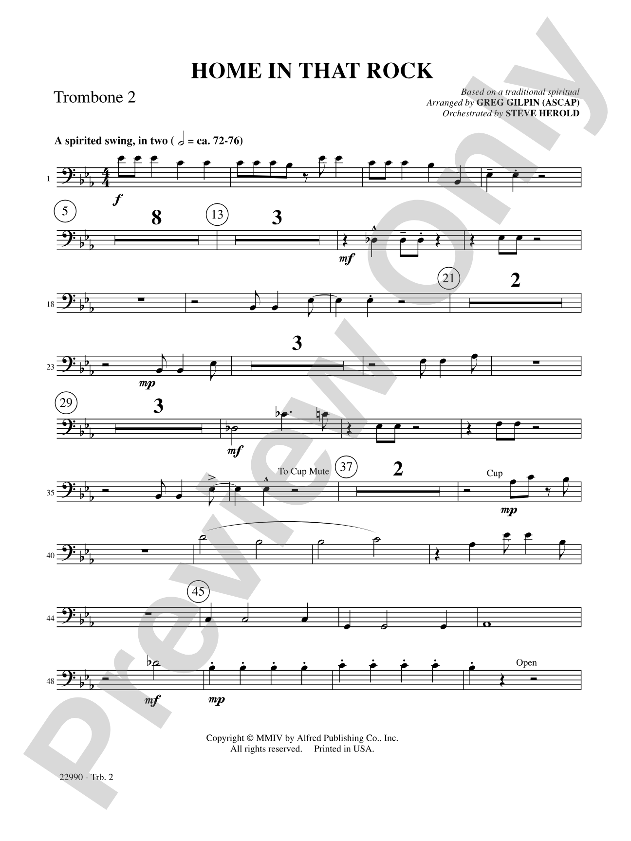 Home in That Rock: 2nd Trombone: Choral SoundPax