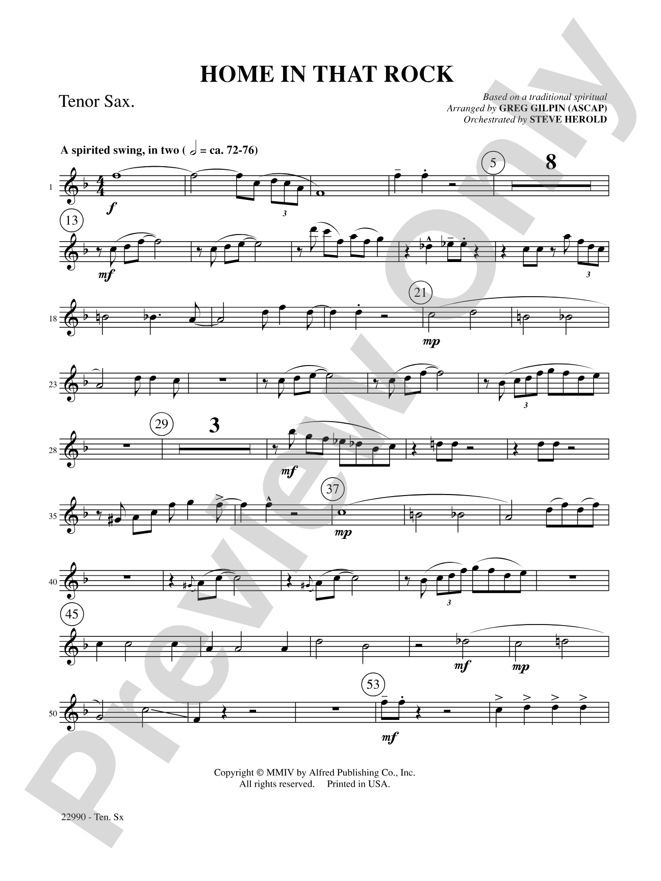 Home in That Rock: B-flat Tenor Saxophone: Choral SoundPax