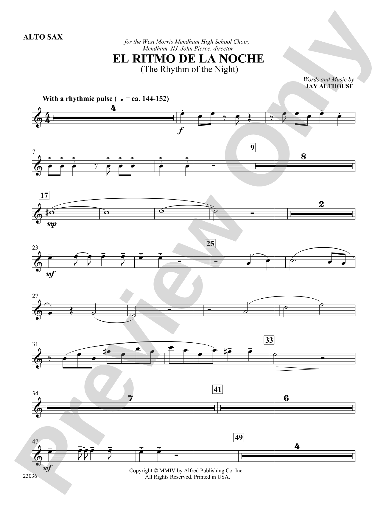 El Ritmo de la Noche (The Rhythm of the Night): E-flat Alto Saxophone: Choral SoundPax