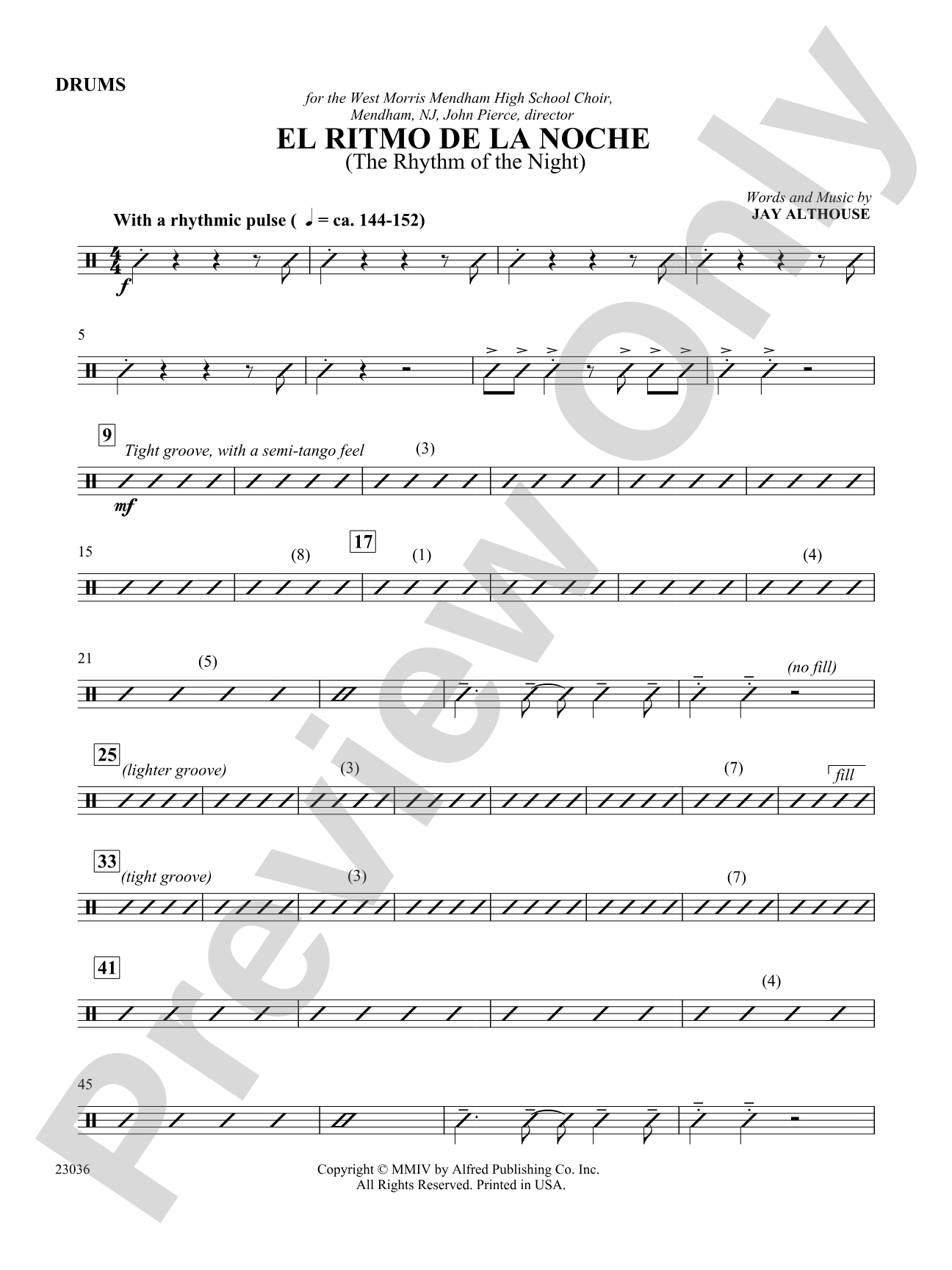 El Ritmo de la Noche (The Rhythm of the Night): Drums: Choral SoundPax