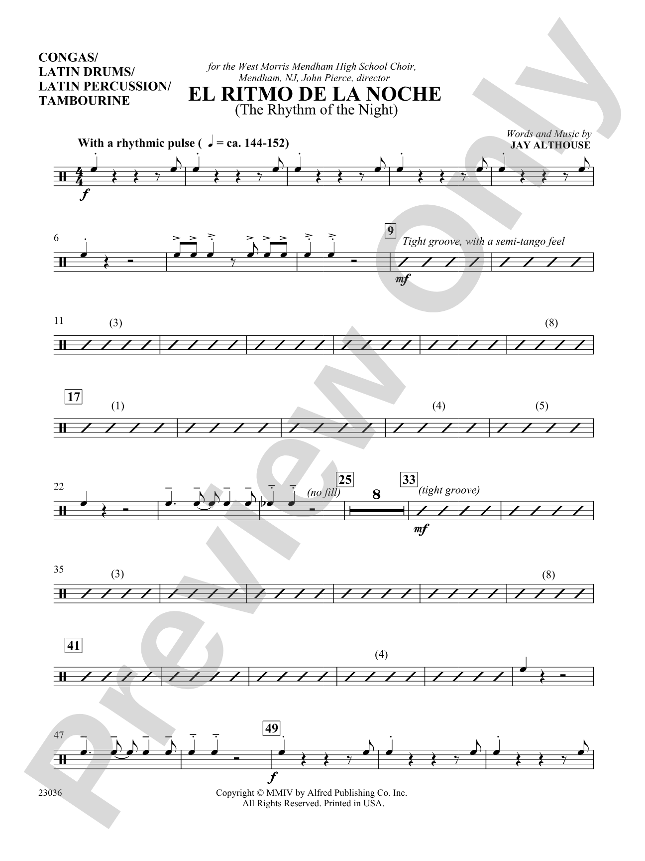 El Ritmo de la Noche (The Rhythm of the Night): 1st Percussion: Choral SoundPax