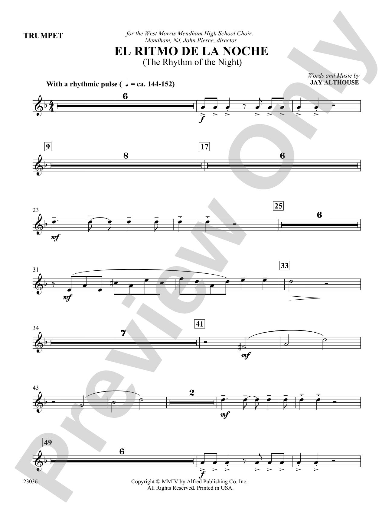 El Ritmo de la Noche (The Rhythm of the Night): 1st B-flat Trumpet: Choral SoundPax