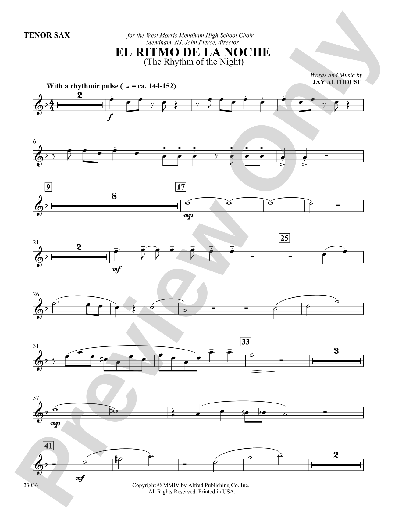 El Ritmo de la Noche (The Rhythm of the Night): B-flat Tenor Saxophone: Choral SoundPax