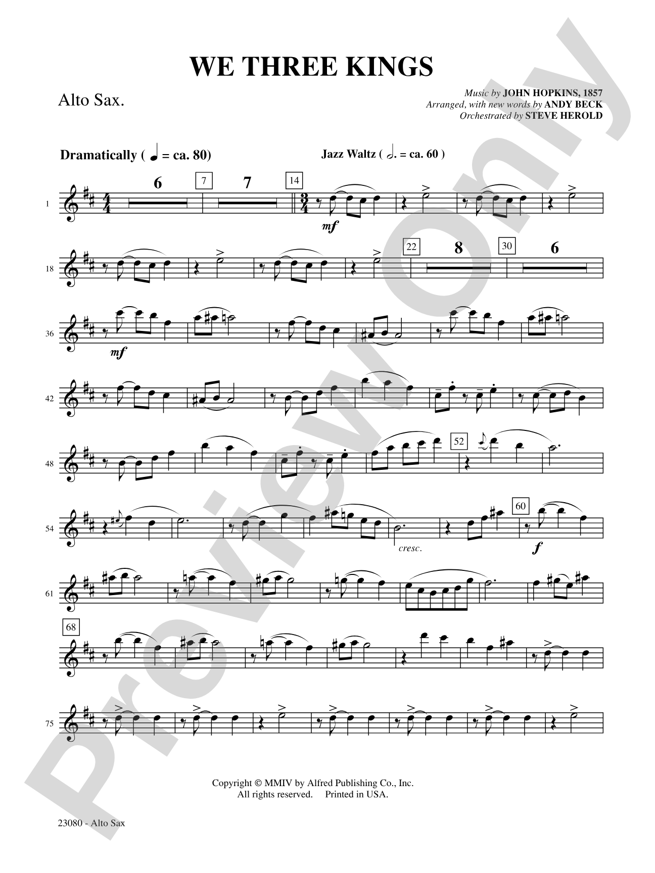We Three Kings: E-flat Alto Saxophone: Choral SoundPax