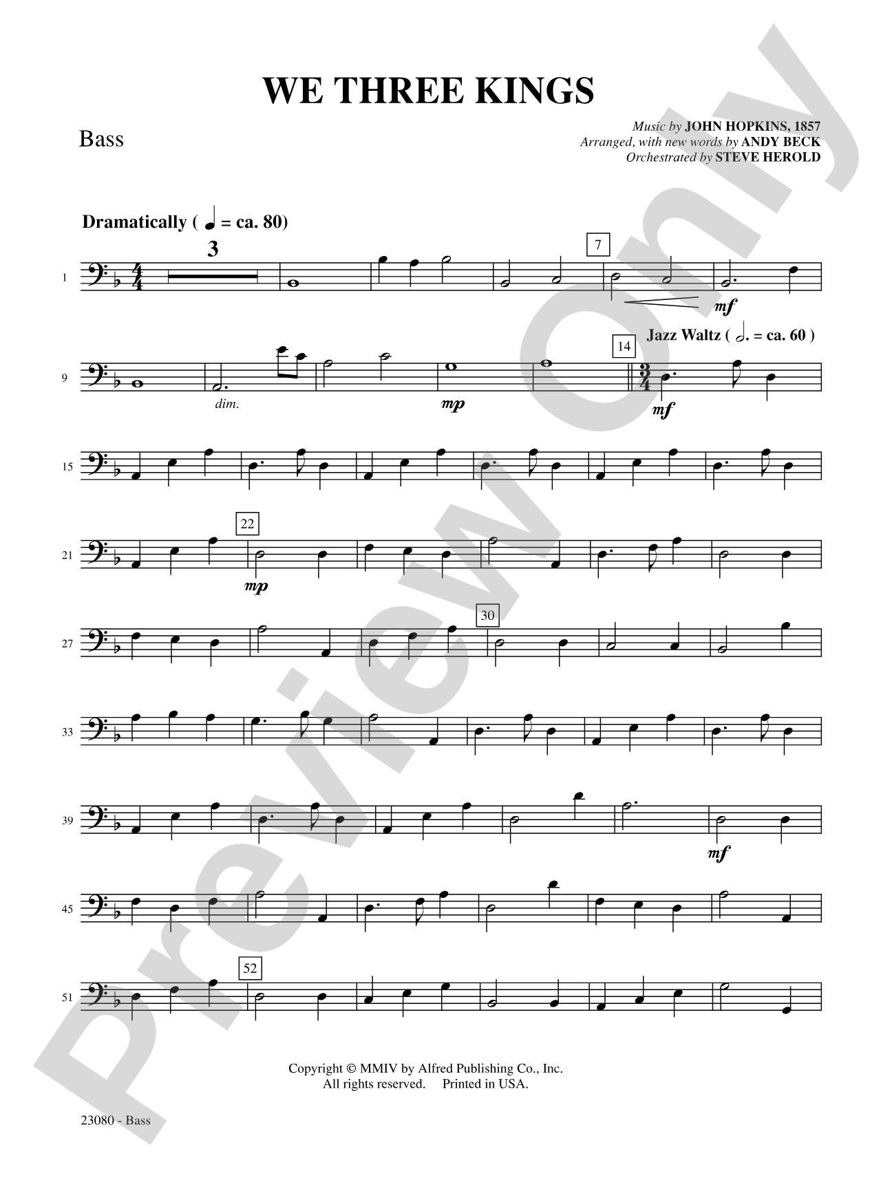 We Three Kings: String Bass: Choral SoundPax