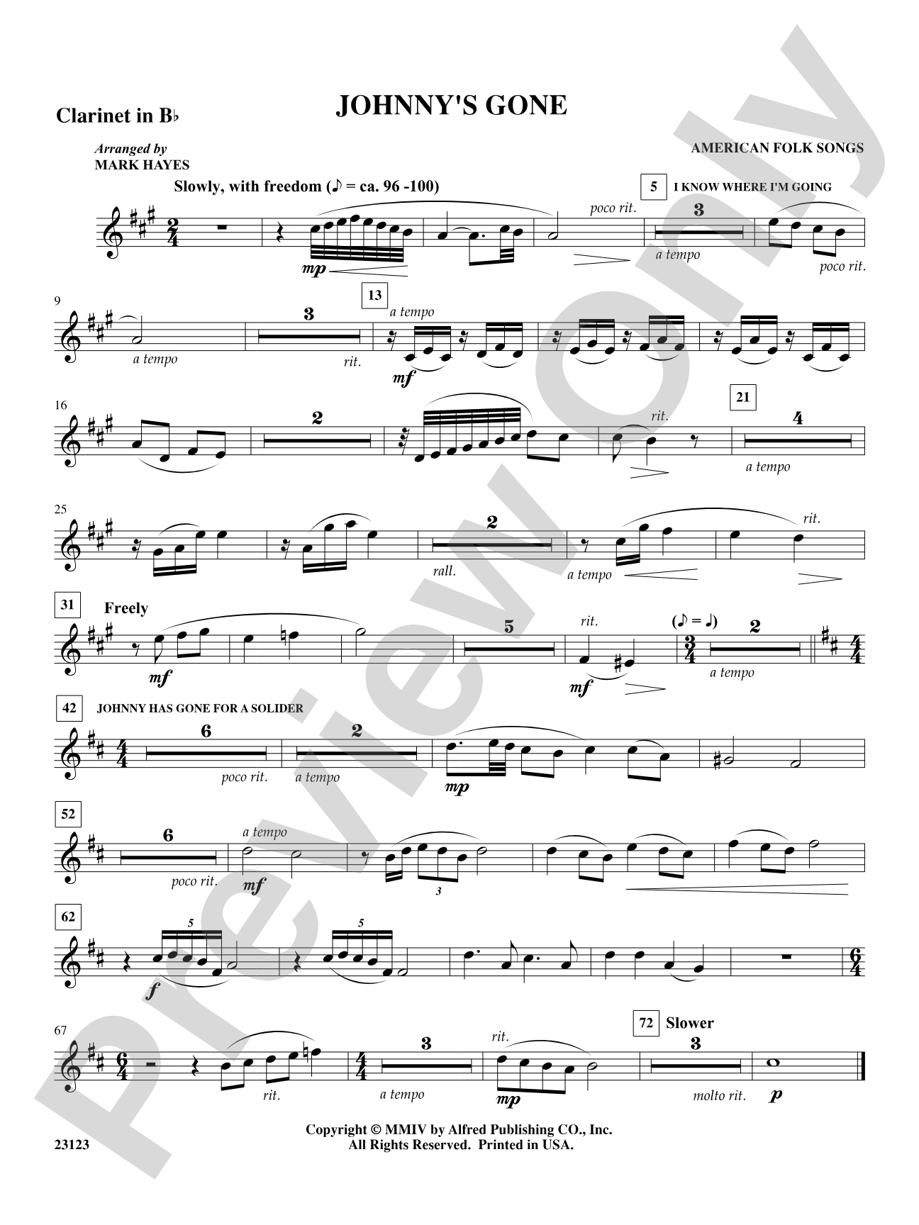 Johnny's Gone: 1st B-flat Clarinet
