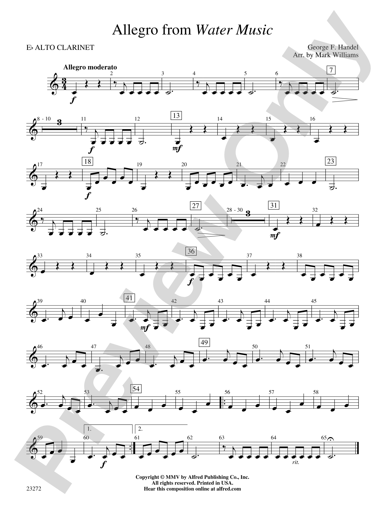 Allegro from Water Music: E-flat Alto Clarinet