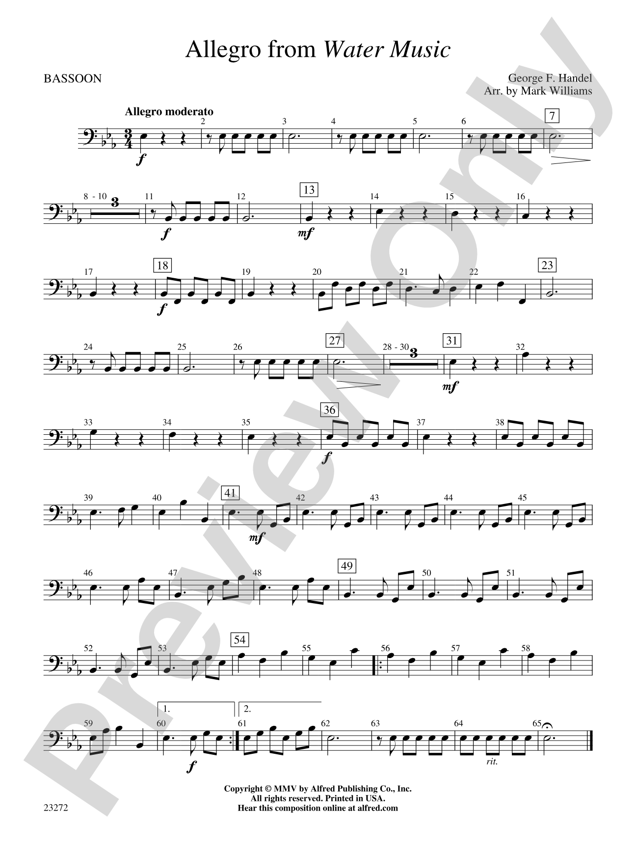 Allegro from Water Music: Bassoon