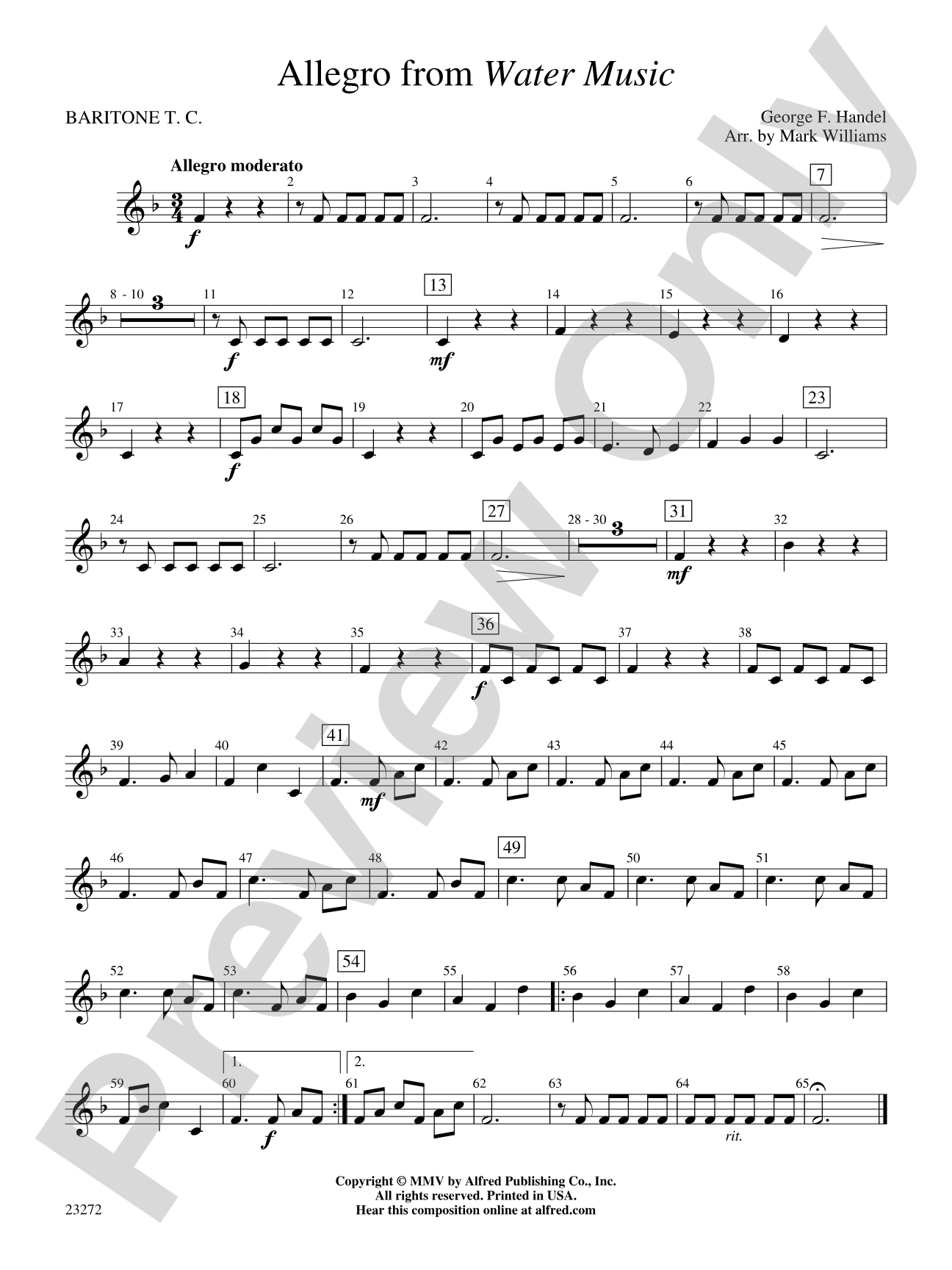 Allegro from Water Music: Baritone T.C.