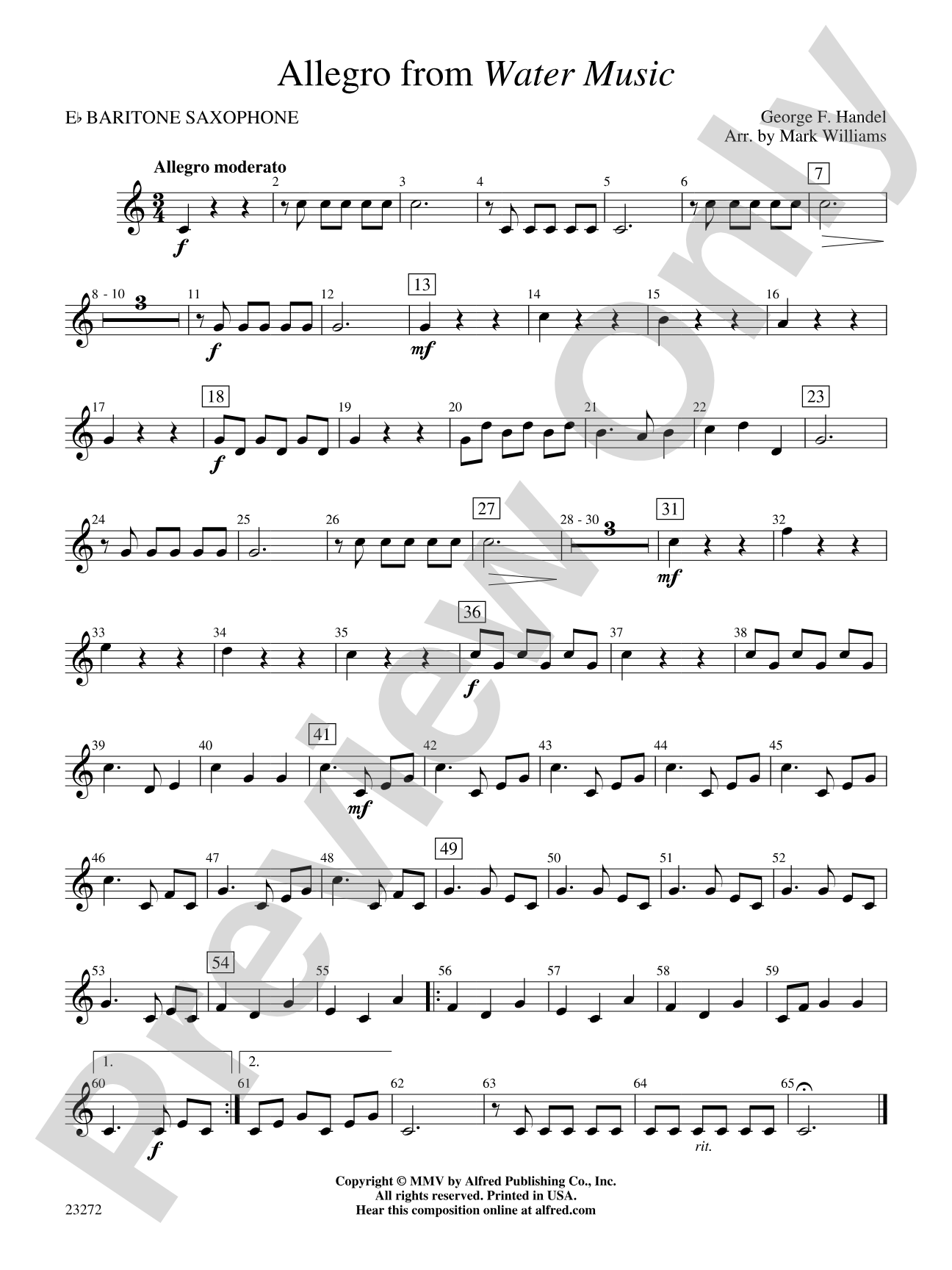 Allegro from Water Music: E-flat Baritone Saxophone