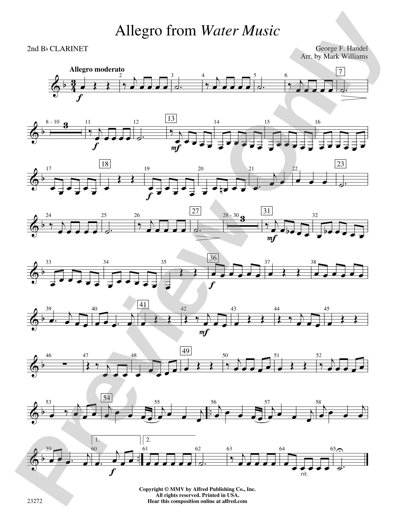 Allegro from Water Music: 2nd B-flat Clarinet