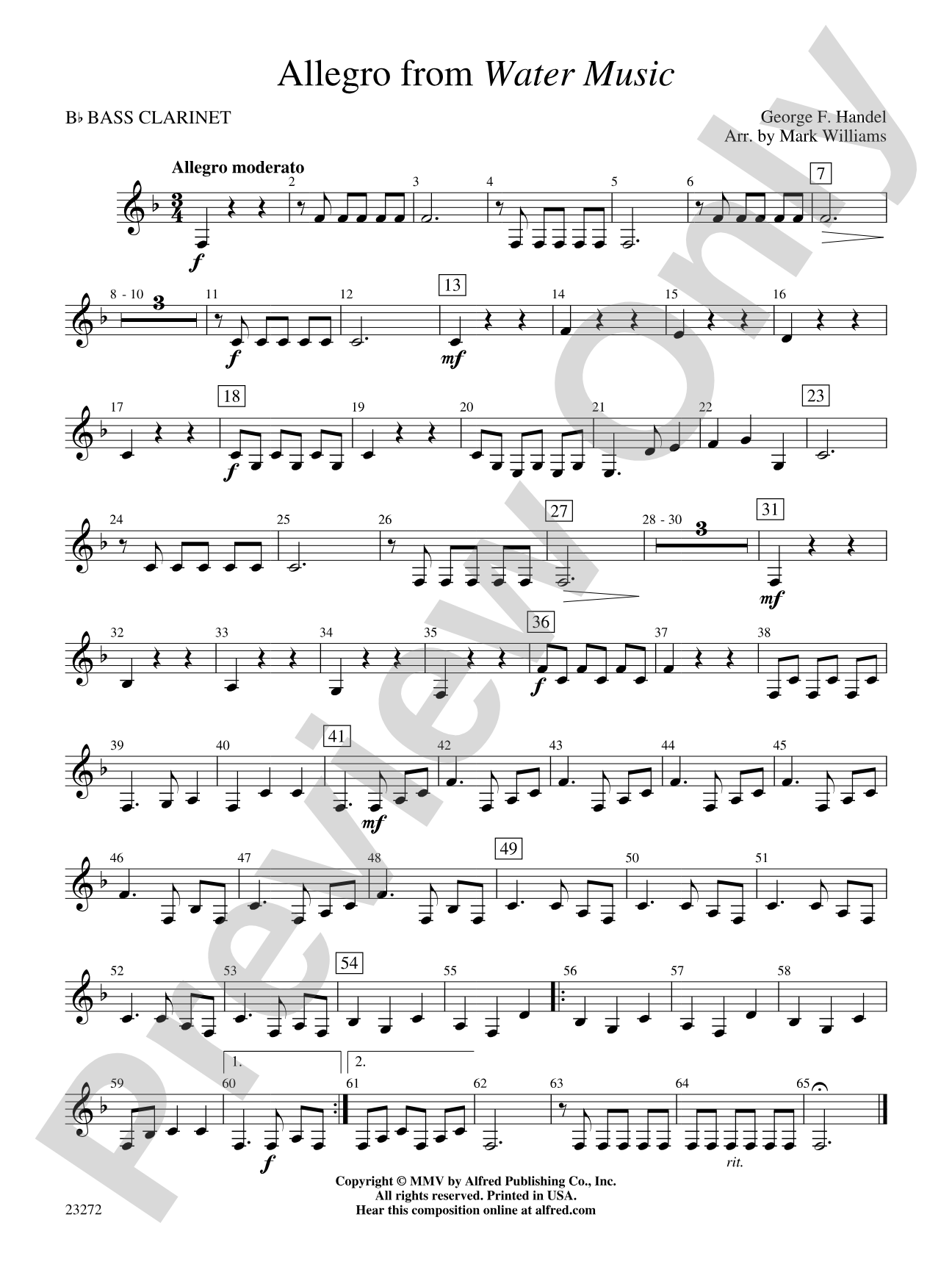 Allegro from Water Music: B-flat Bass Clarinet