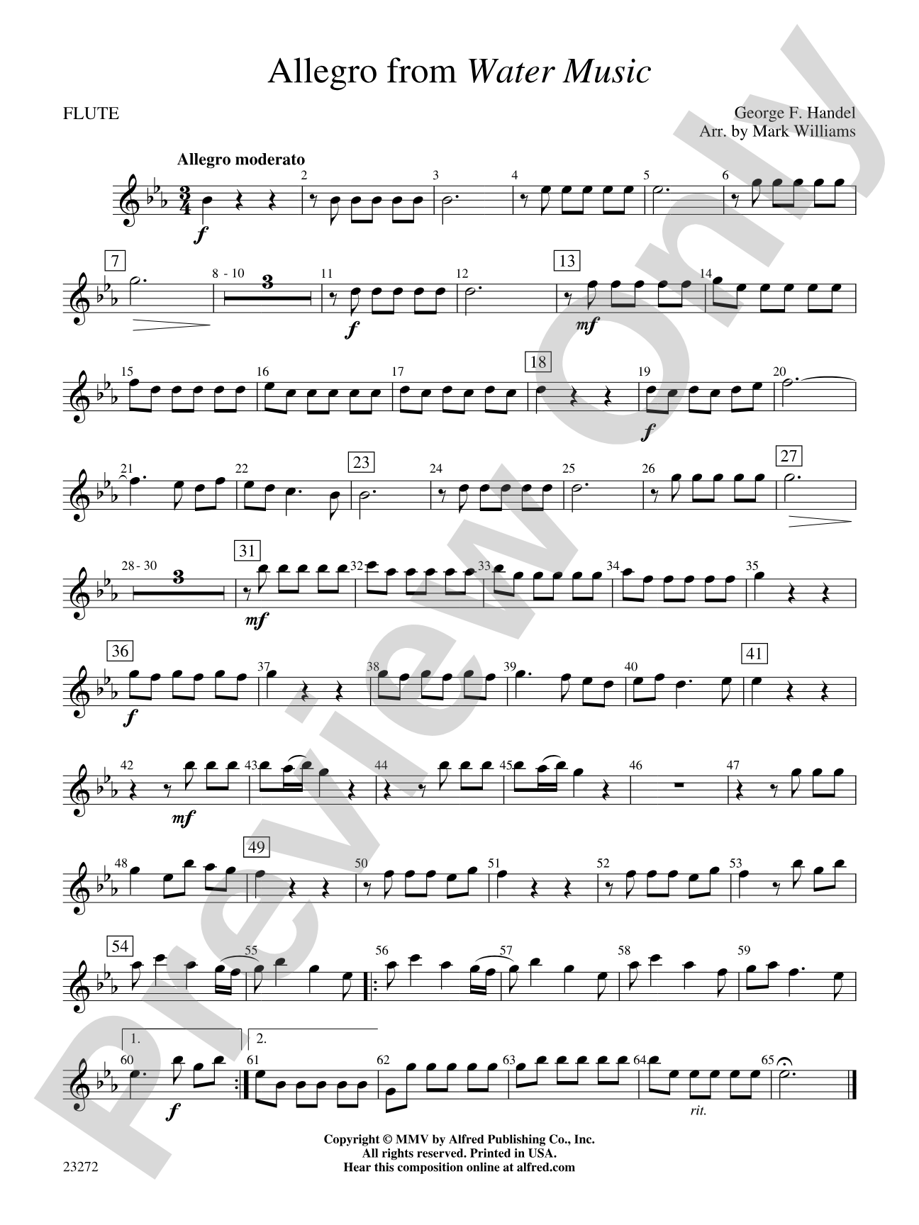 Allegro from Water Music: Flute