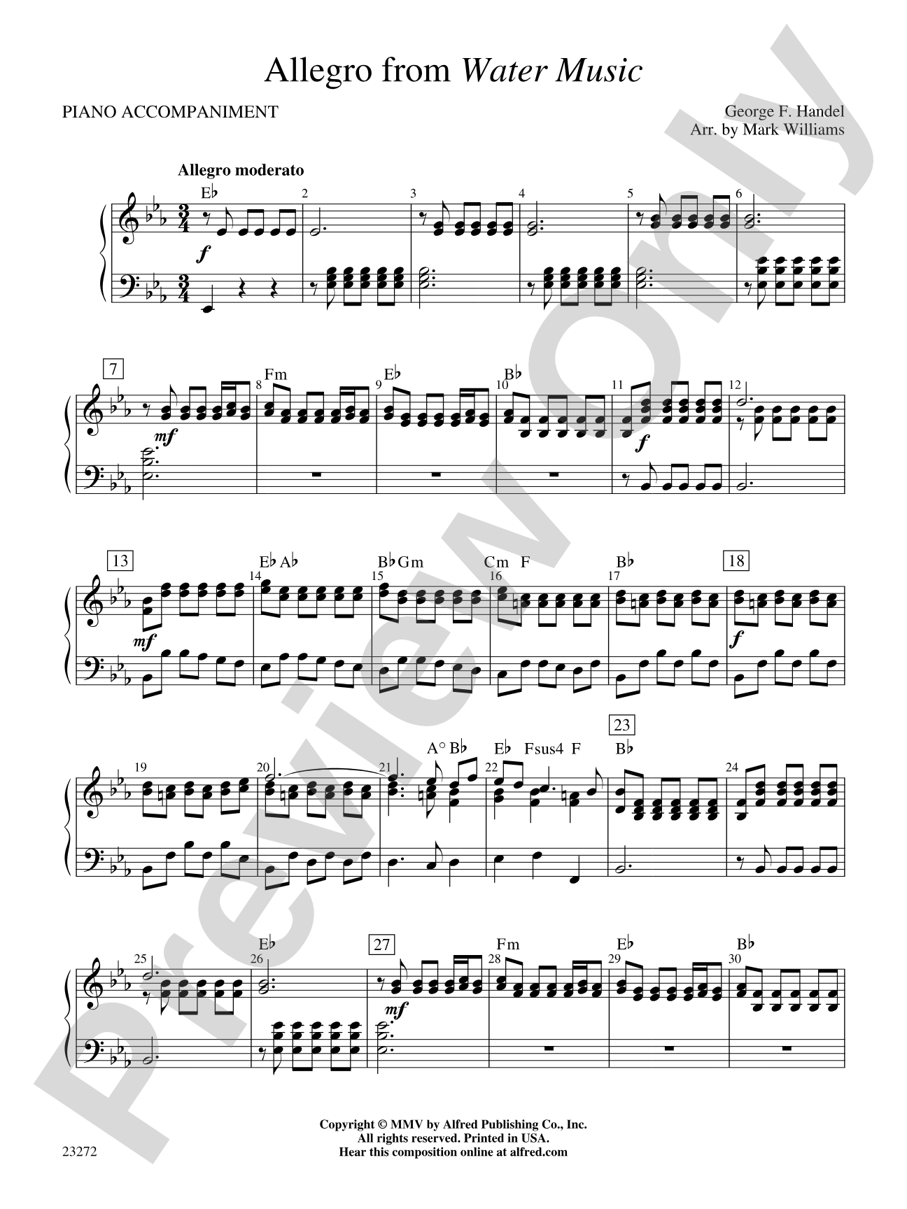 Allegro from Water Music: Piano Accompaniment