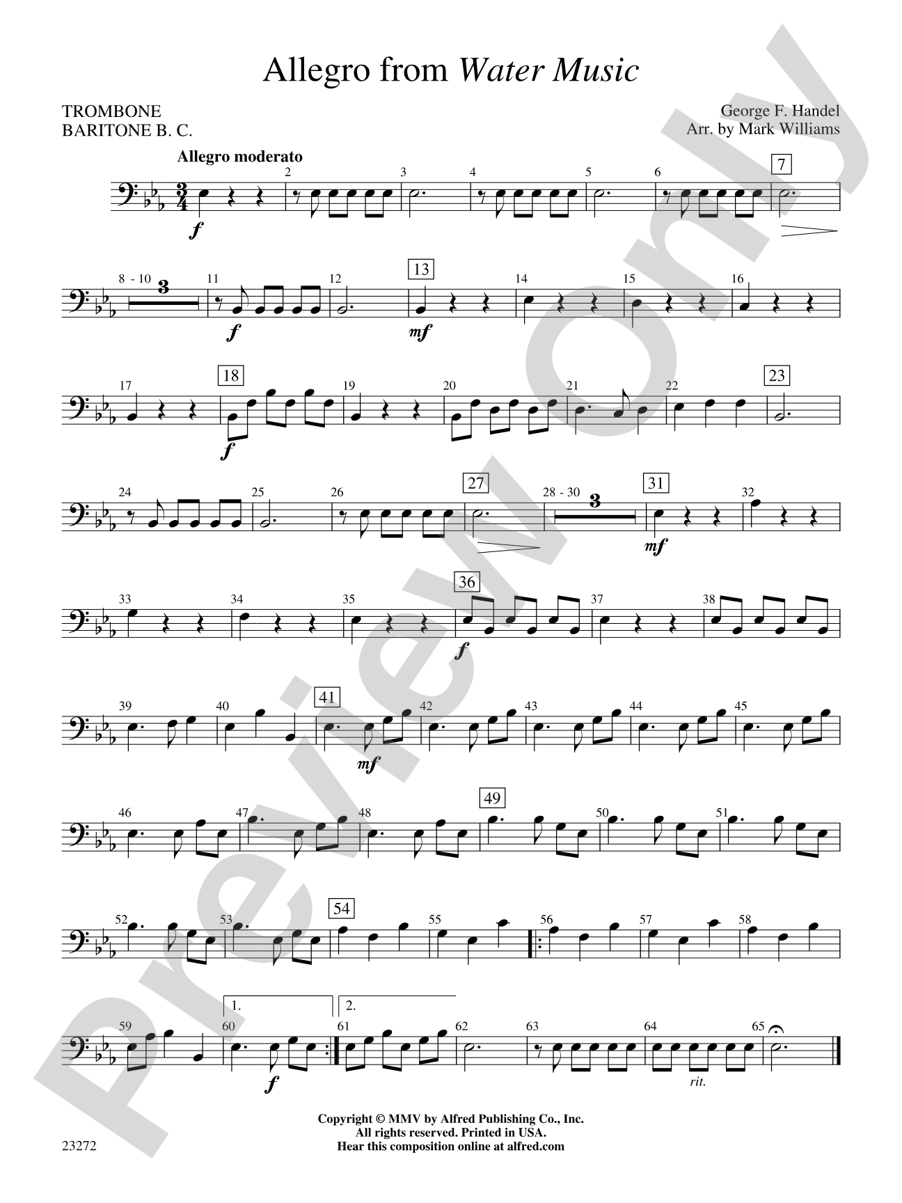 Allegro from Water Music: 1st Trombone