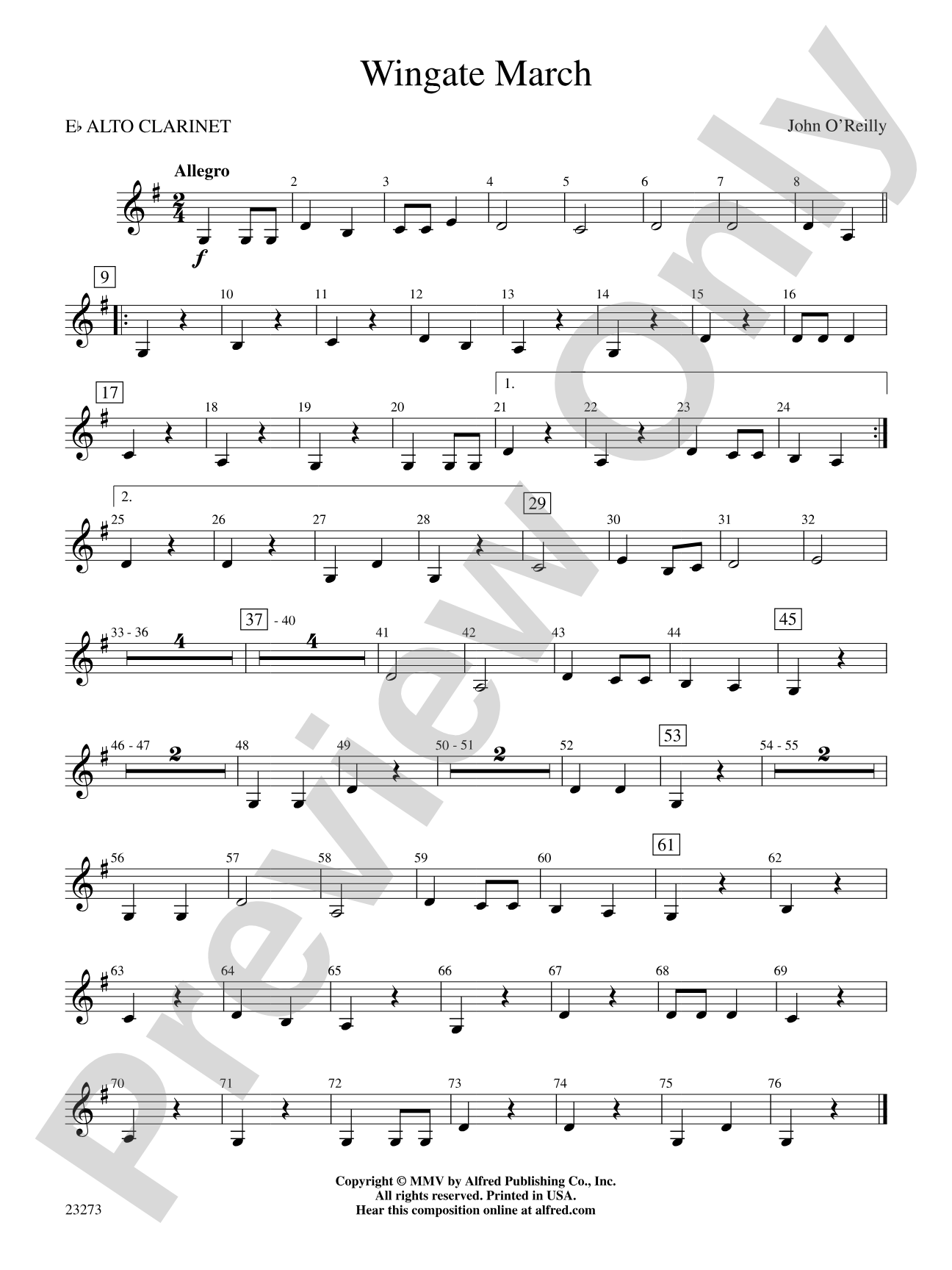 Wingate March: E-flat Alto Clarinet