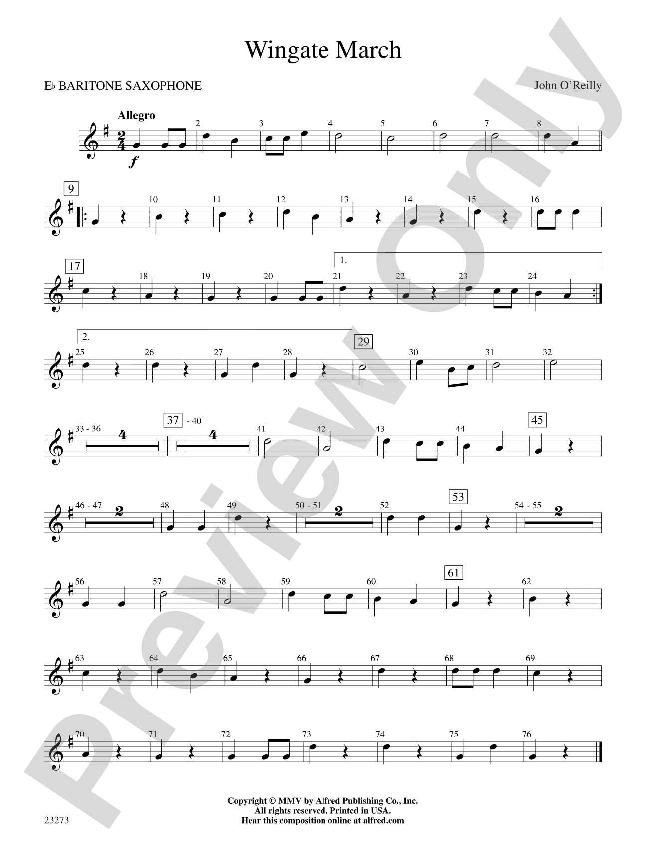 Wingate March: E-flat Baritone Saxophone