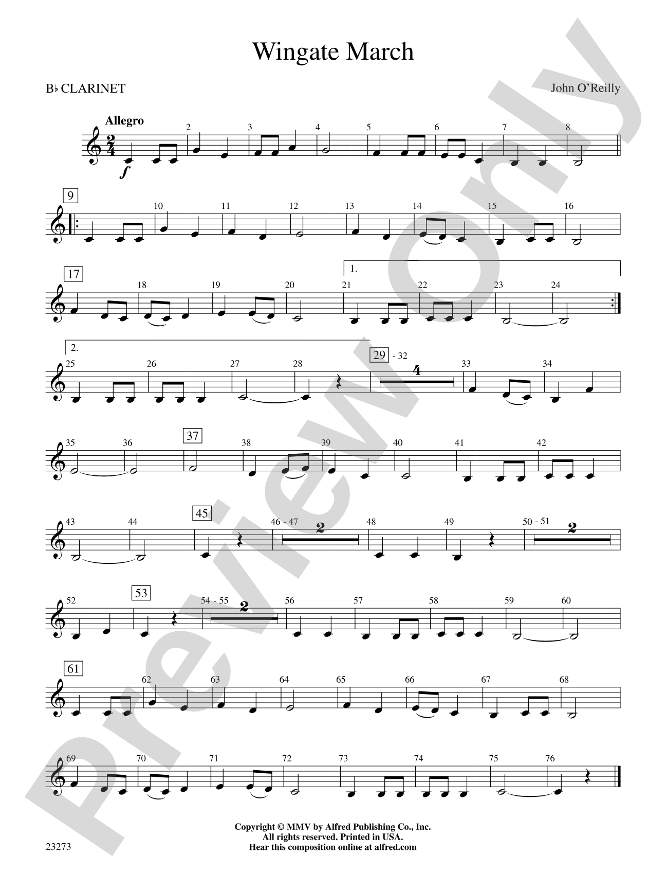 Wingate March: 1st B-flat Clarinet