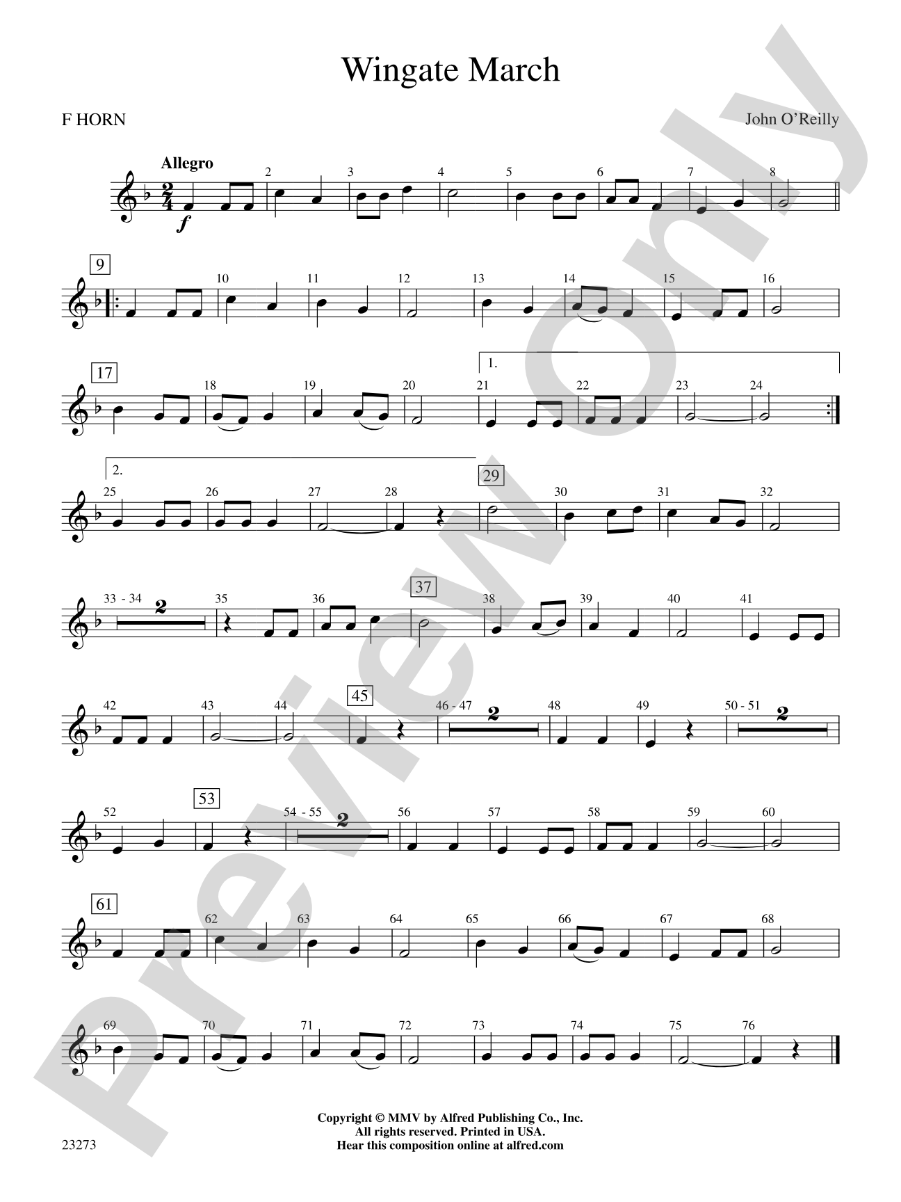 Wingate March: 1st F Horn