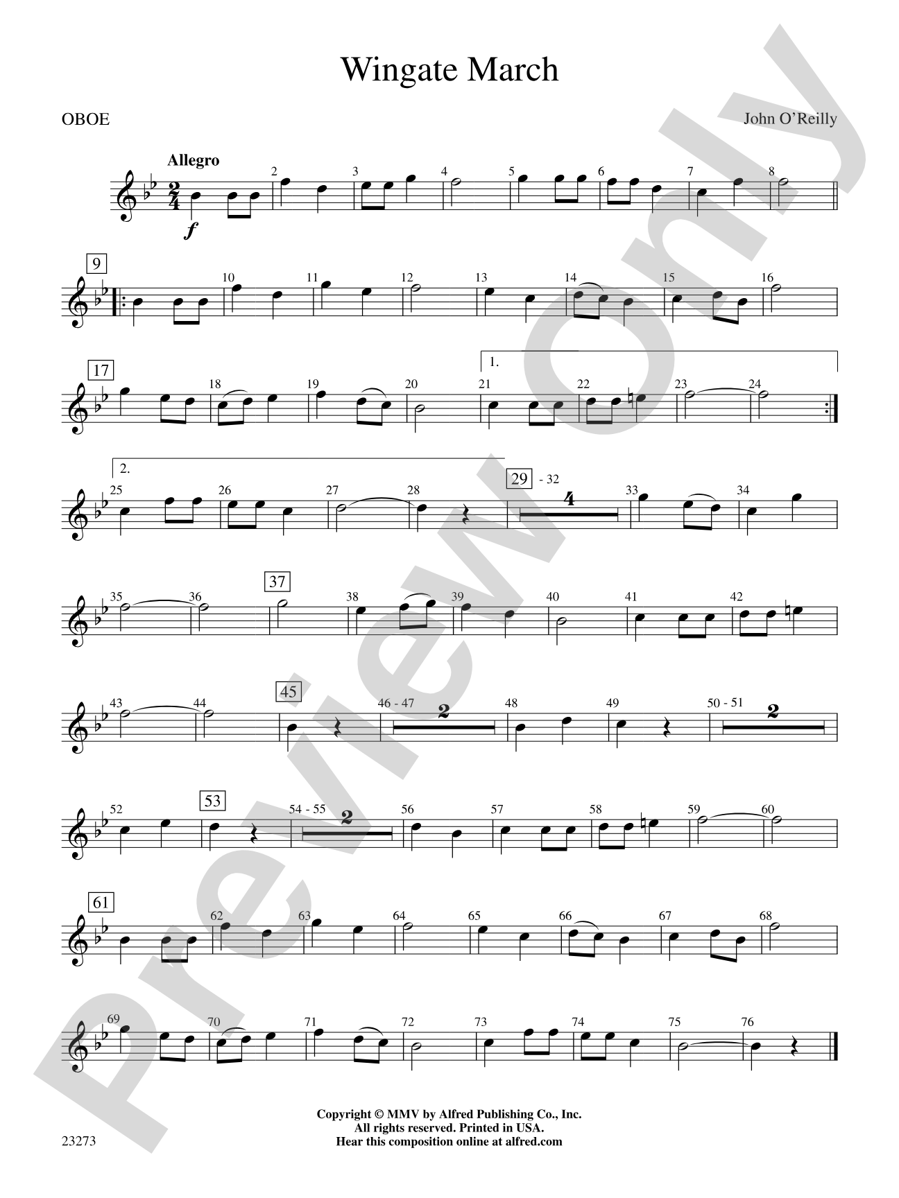 Wingate March: Oboe