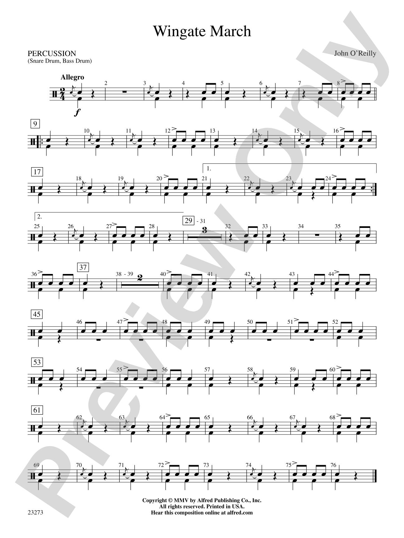 Wingate March: 1st Percussion